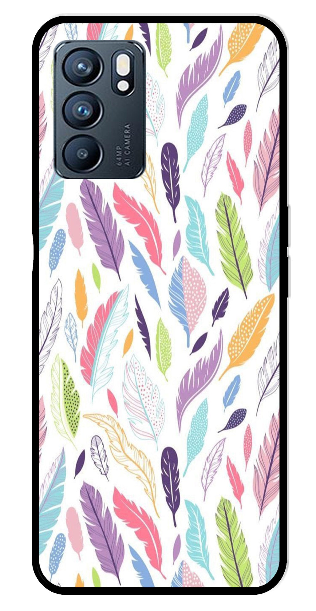 Colorful Feathers Metal Mobile Case for Oppo Reno 6 5G   (Design No -06)