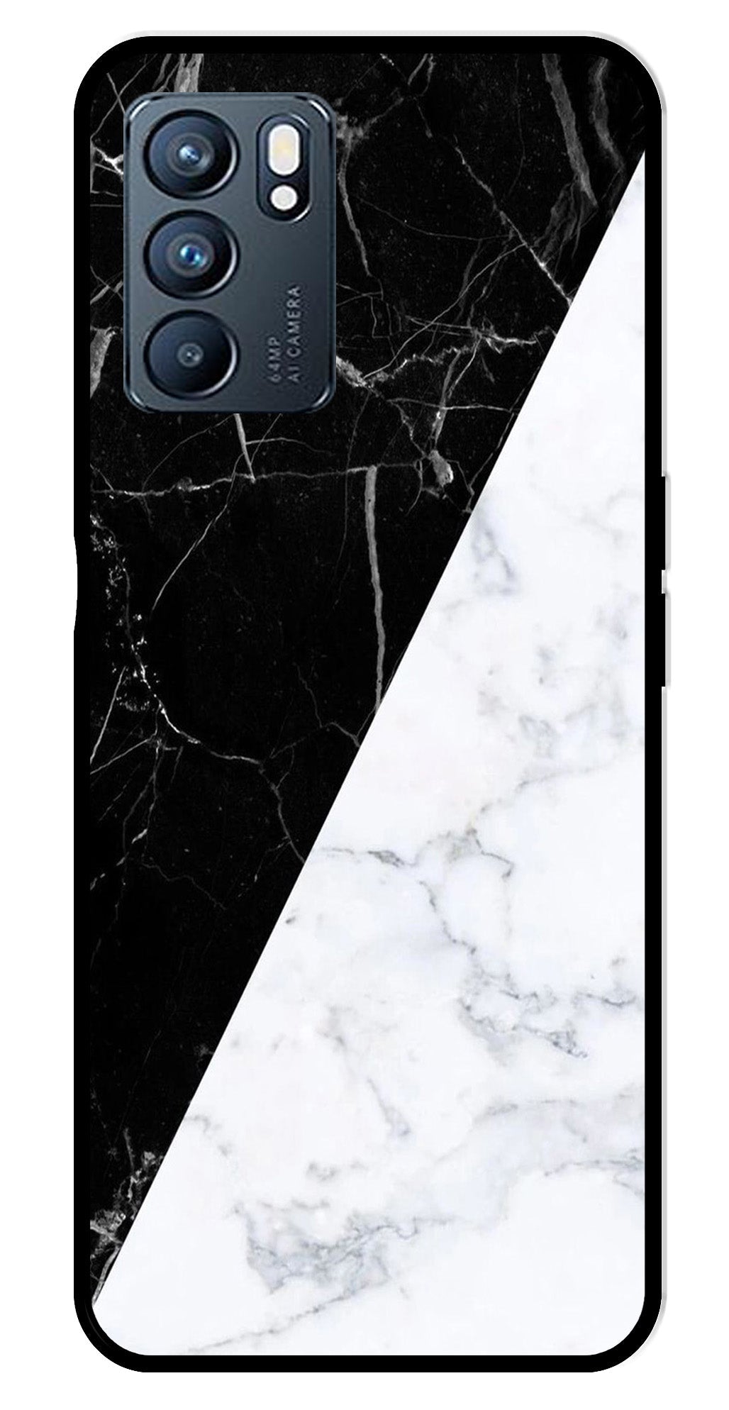 Black White Marble Design Metal Mobile Case for Oppo Reno 6 5G   (Design No -09)