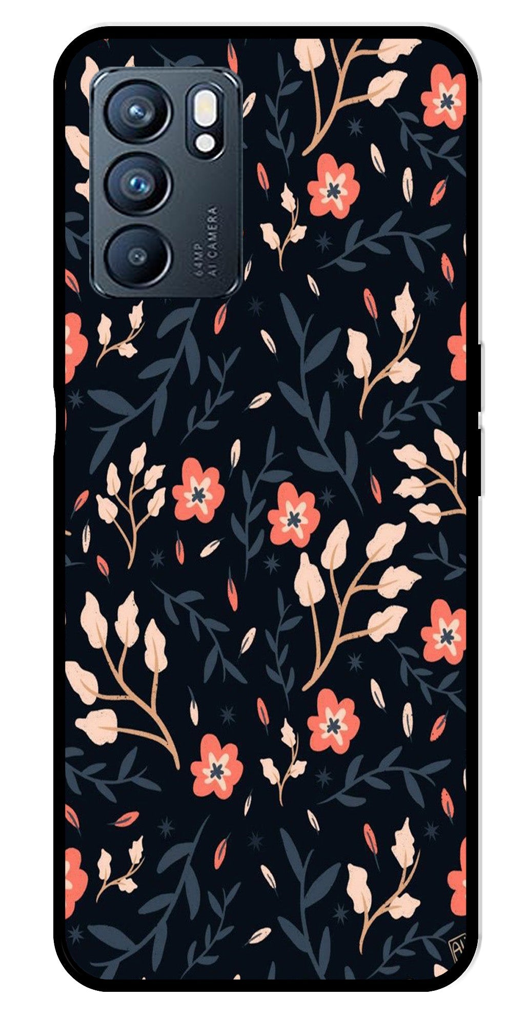 Floral Pattern Metal Mobile Case for Oppo Reno 6 5G   (Design No -10)