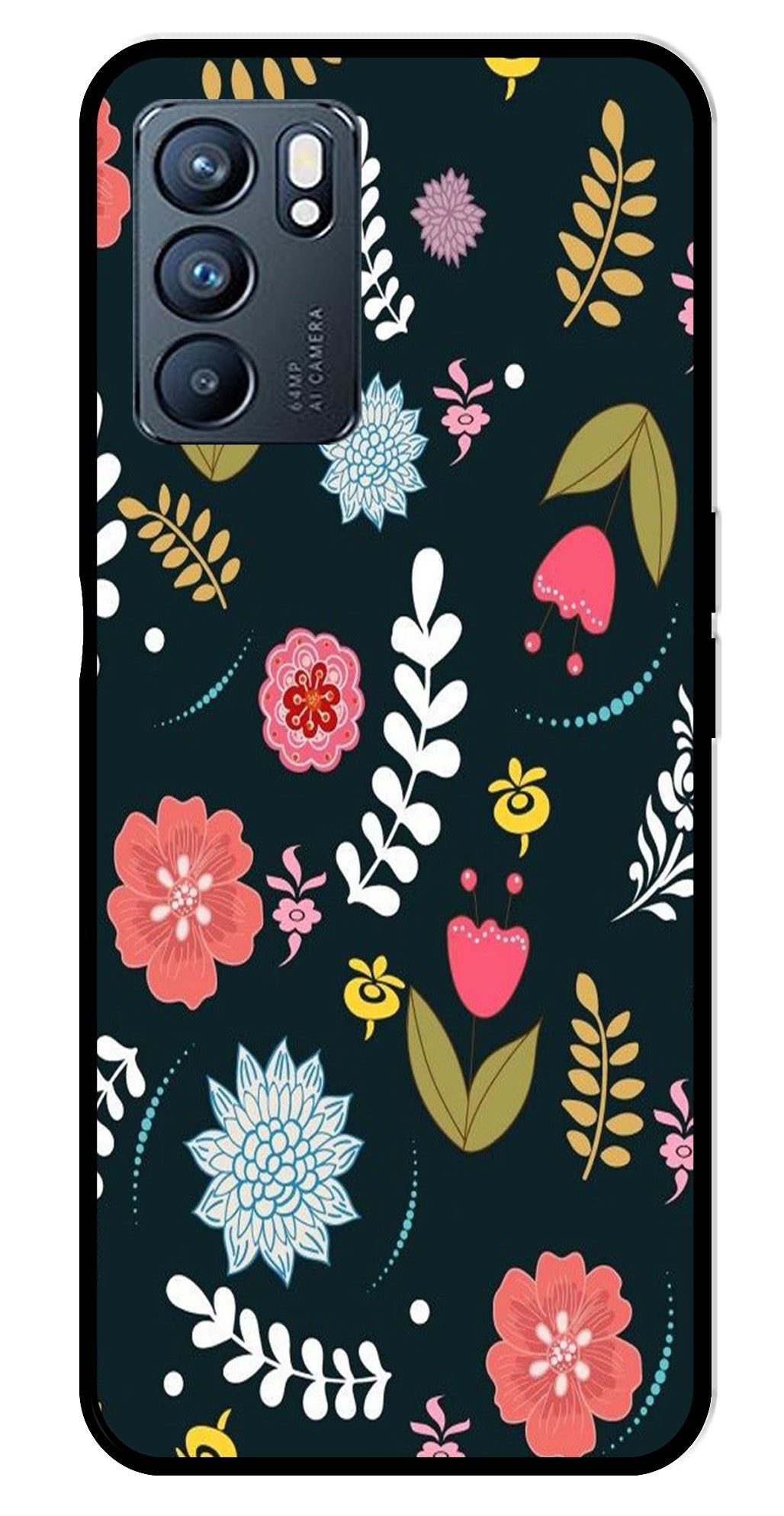 Floral Pattern2 Metal Mobile Case for Oppo Reno 6 5G   (Design No -12)