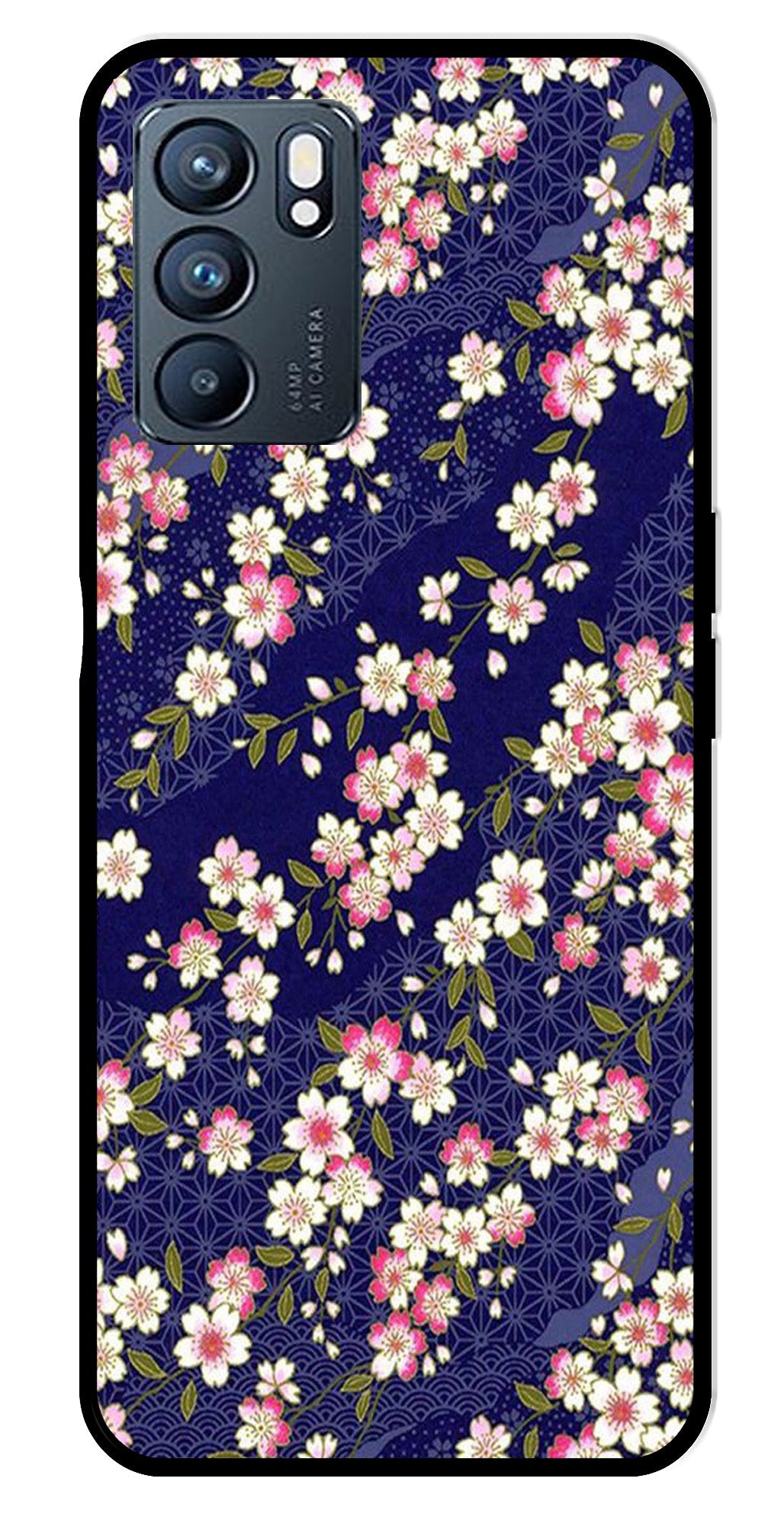 Flower Design Metal Mobile Case for Oppo Reno 6 5G   (Design No -25)