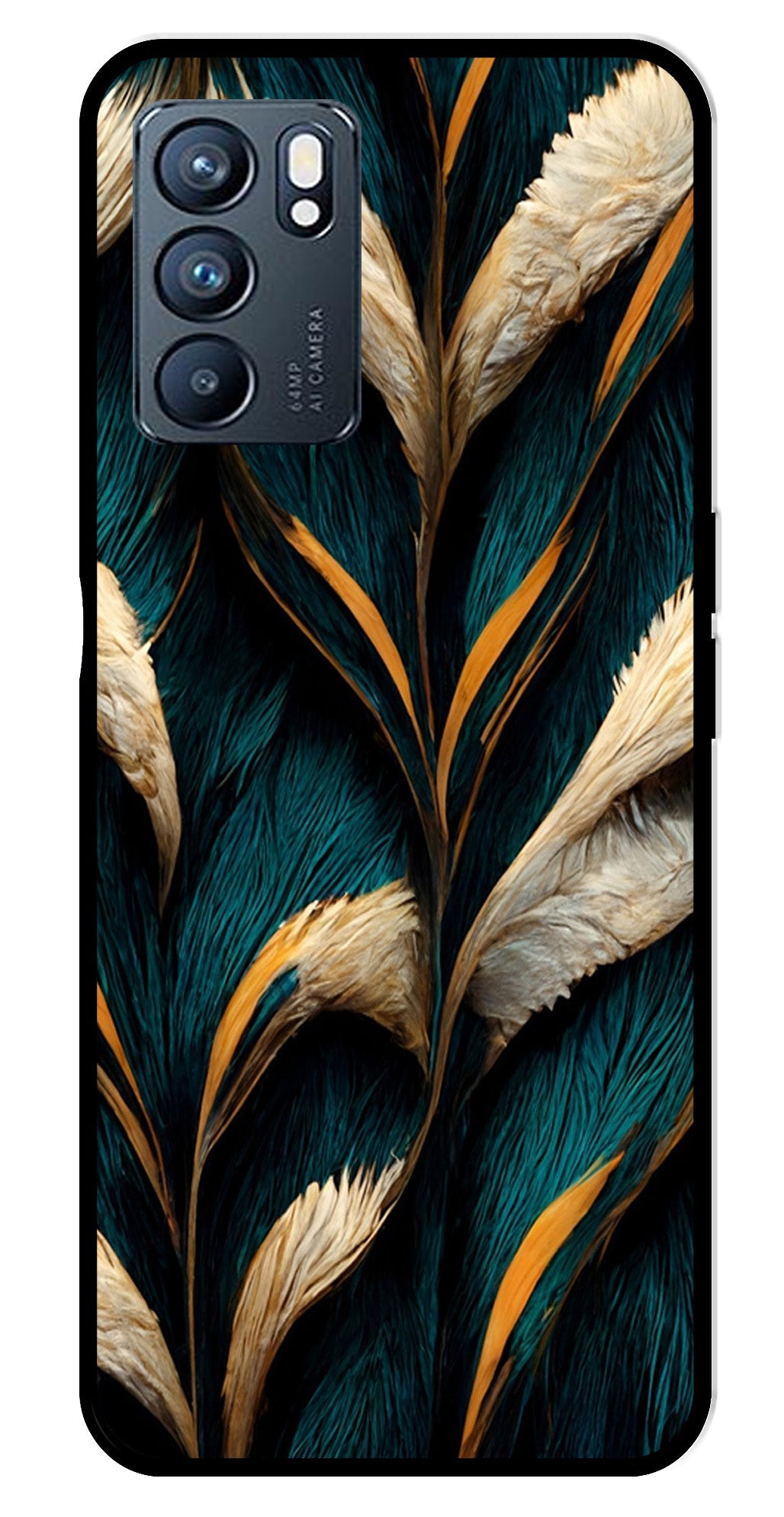 Feathers Metal Mobile Case for Oppo Reno 6 5G   (Design No -30)