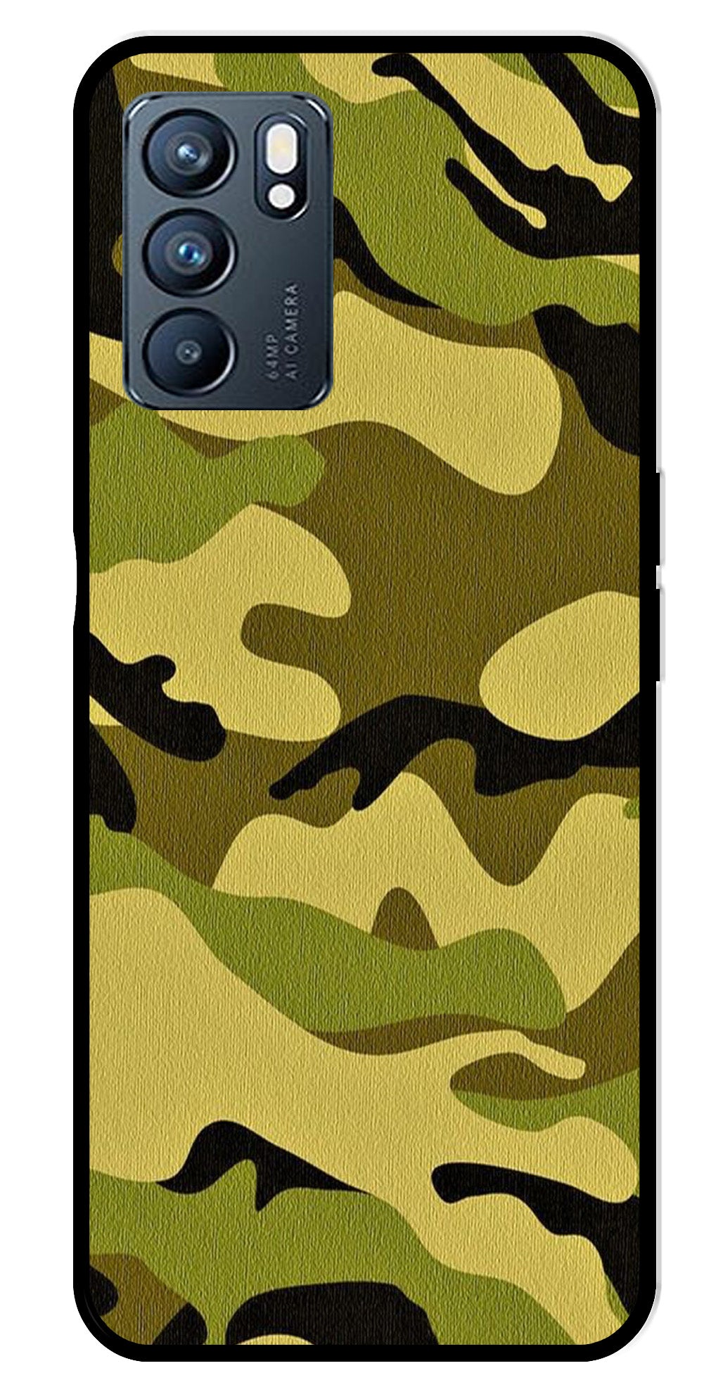 Army Pattern Metal Mobile Case for Oppo Reno 6 5G   (Design No -35)