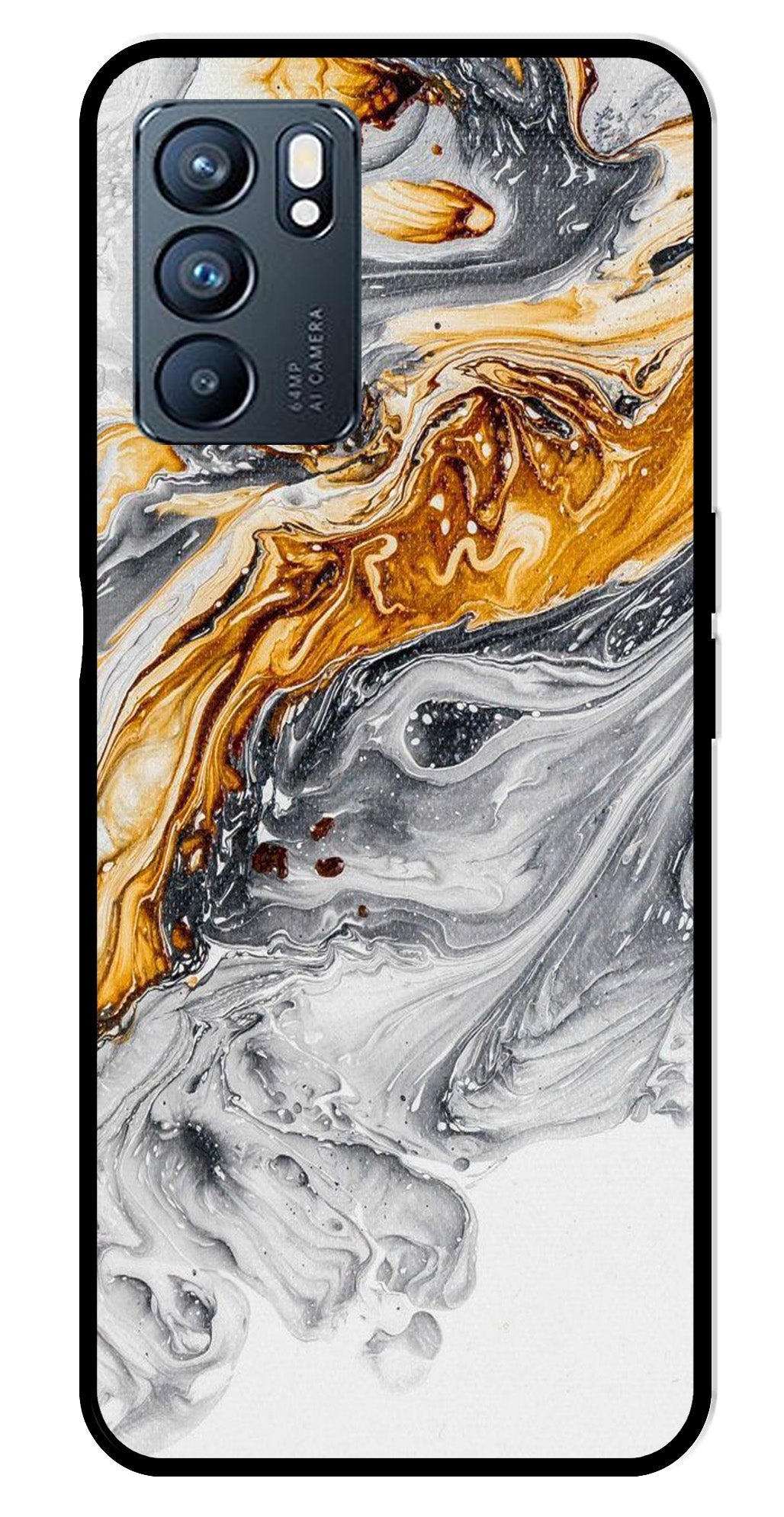 Marble Pattern Metal Mobile Case for Oppo Reno 6 5G   (Design No -36)