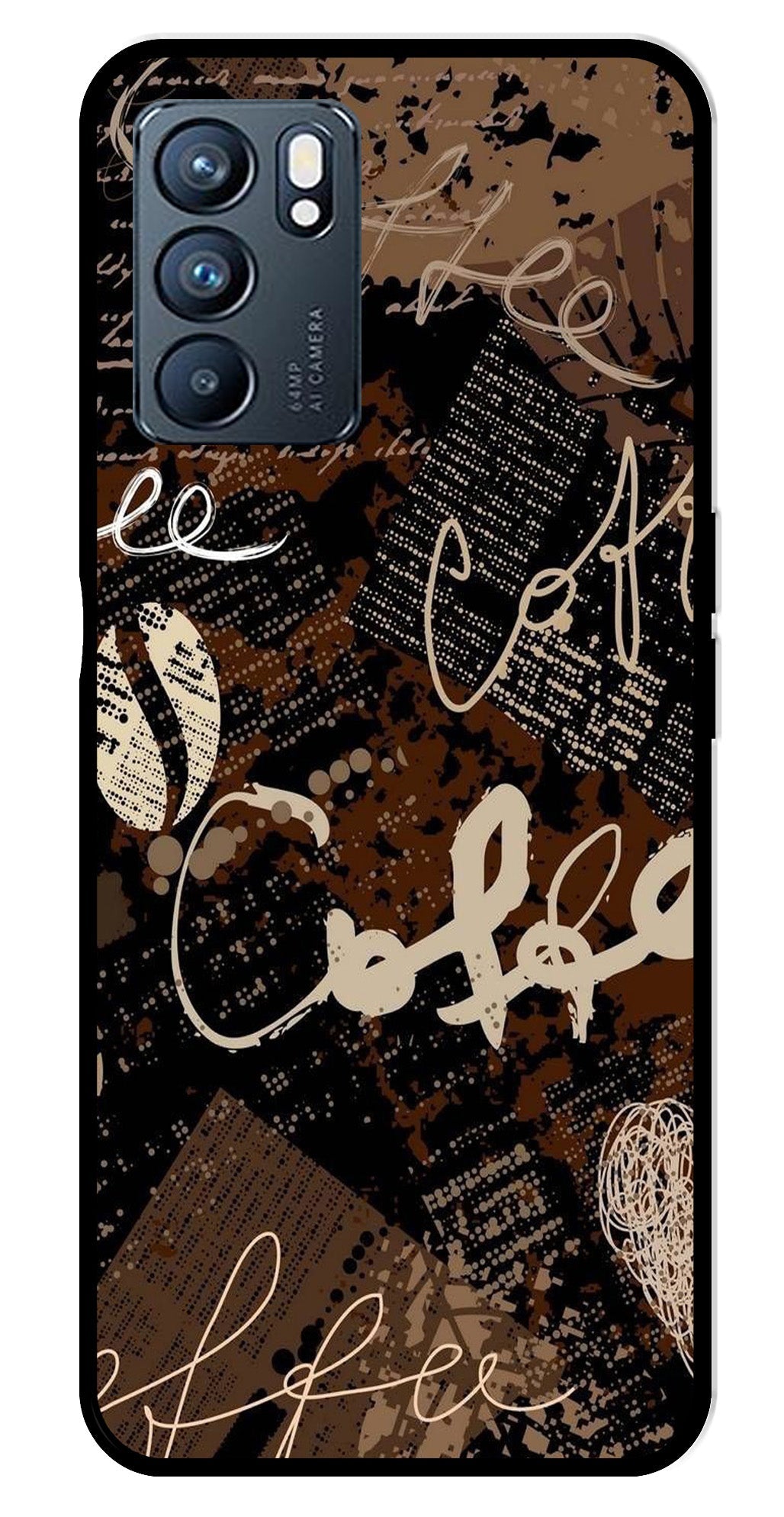 Coffee Pattern Metal Mobile Case for Oppo Reno 6 5G   (Design No -37)