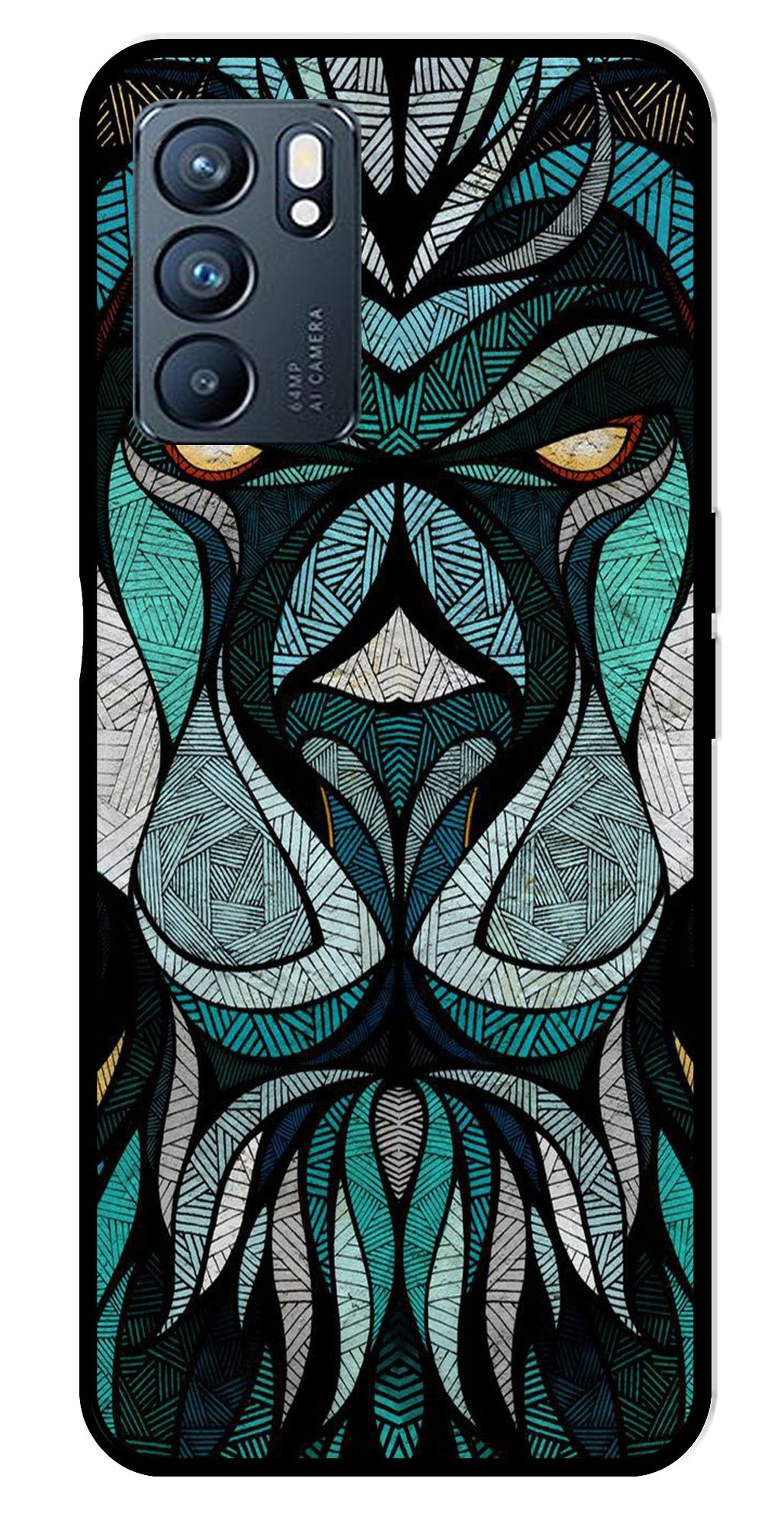 Lion Pattern Metal Mobile Case for Oppo Reno 6 5G   (Design No -40)