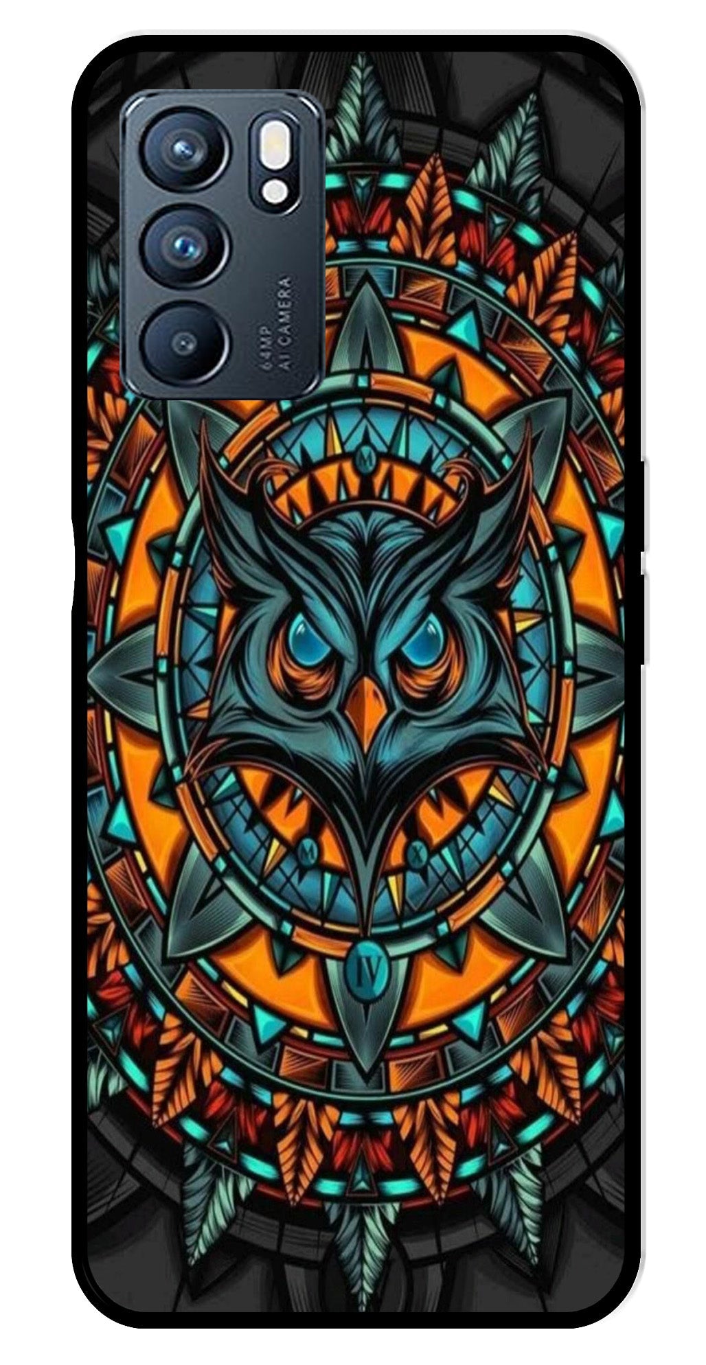 Owl Pattern Metal Mobile Case for Oppo Reno 6 5G   (Design No -42)