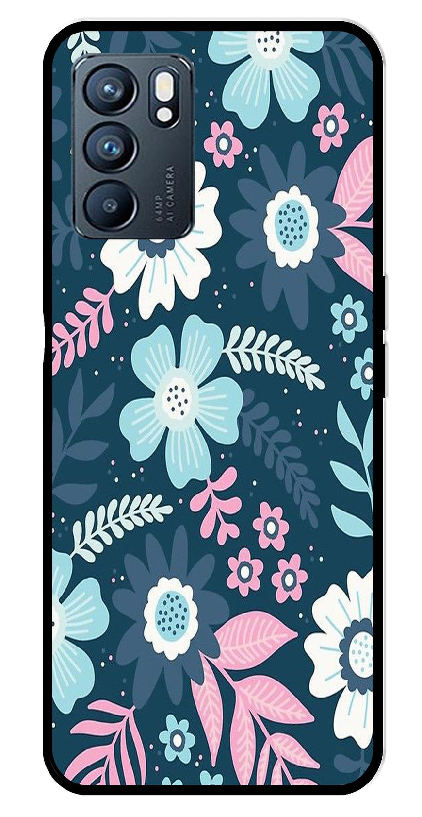 Flower Leaves Design Metal Mobile Case for Oppo Reno 6 5G   (Design No -50)