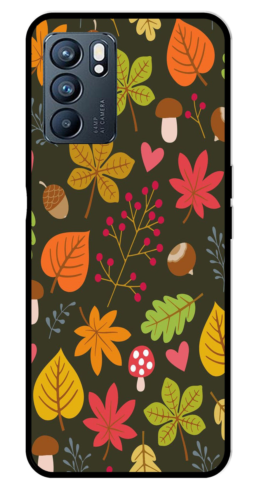 Leaves Design Metal Mobile Case for Oppo Reno 6 5G   (Design No -51)