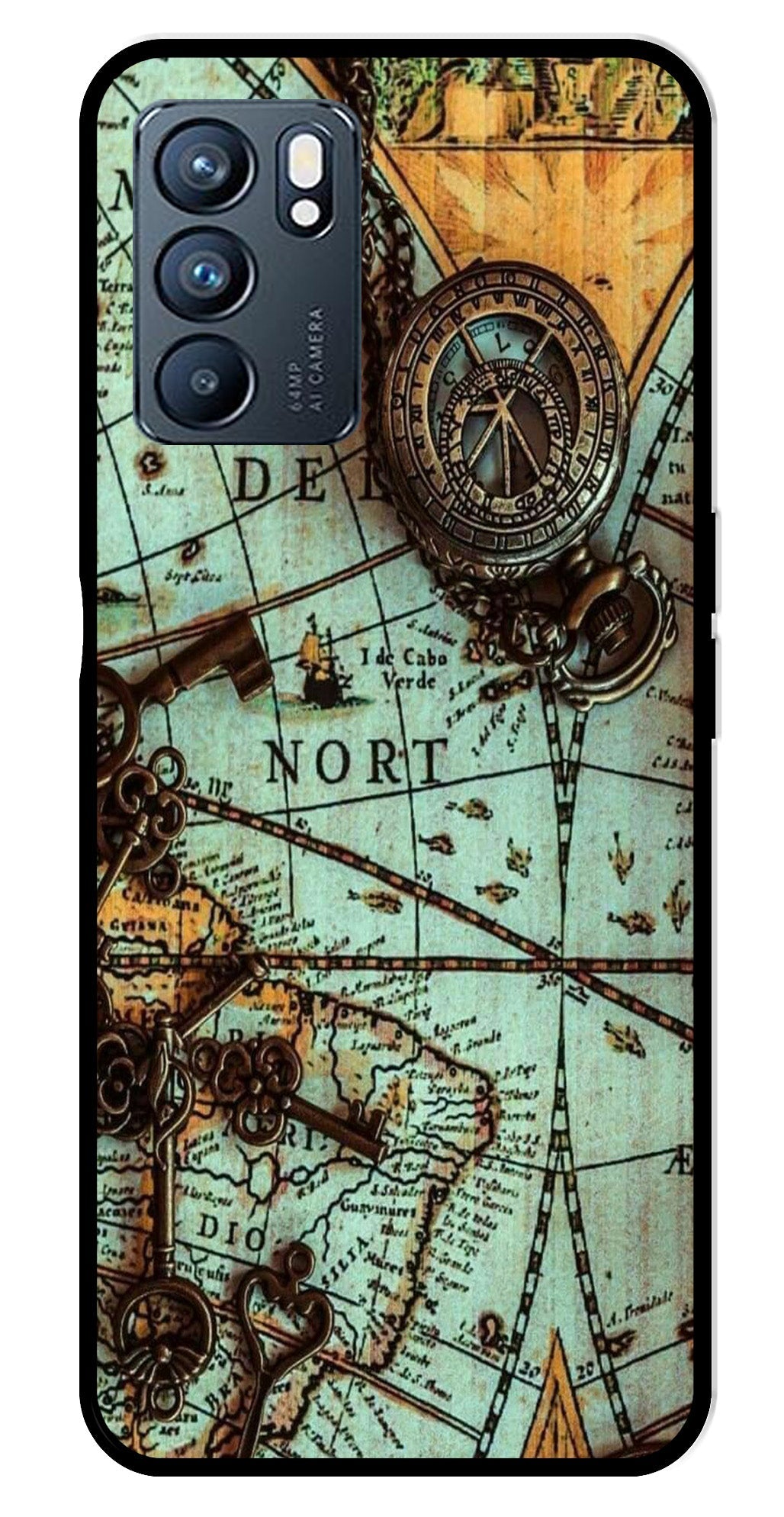 Map Design Metal Mobile Case for Oppo Reno 6 5G   (Design No -54)