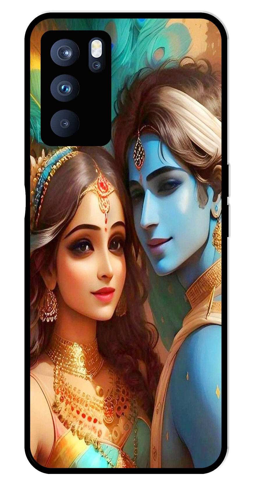 Lord Radha Krishna Metal Mobile Case for Oppo Reno 6 Pro 5G   (Design No -01)