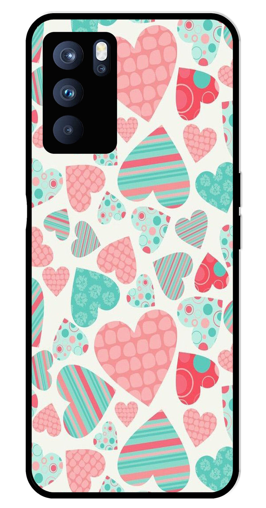 Hearts Pattern Metal Mobile Case for Oppo Reno 6 Pro 5G   (Design No -22)