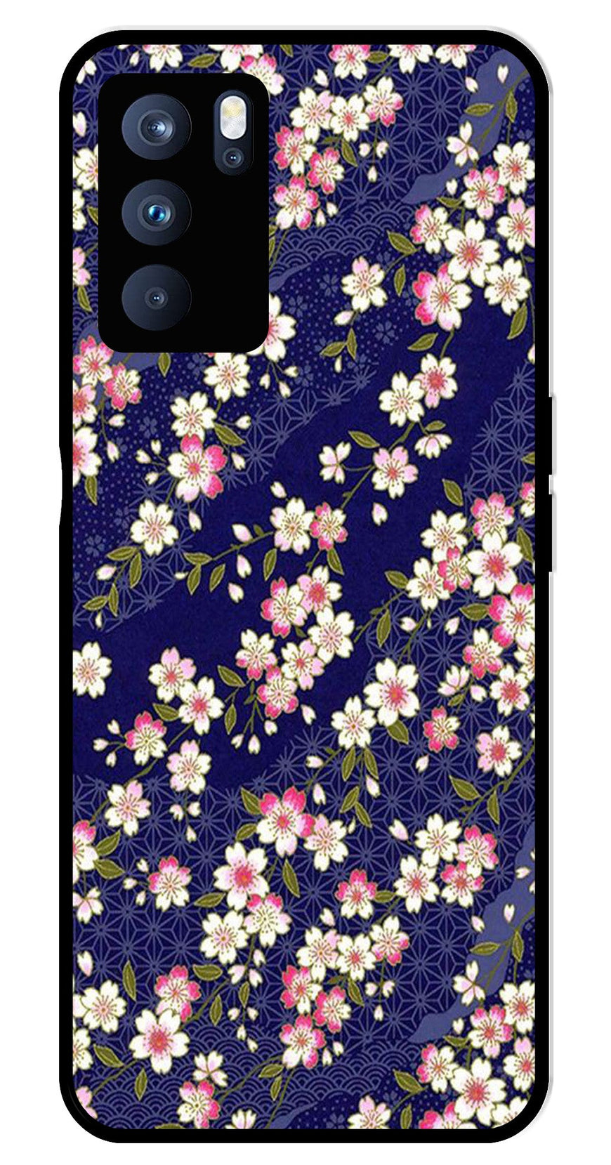 Flower Design Metal Mobile Case for Oppo Reno 6 Pro 5G   (Design No -25)