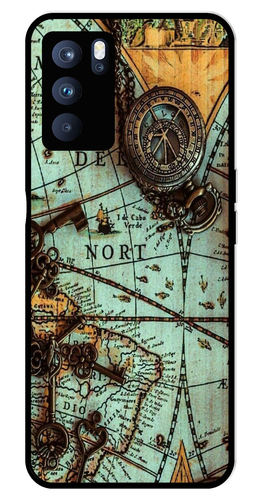 Map Design Metal Mobile Case for Oppo Reno 6 Pro 5G   (Design No -54)