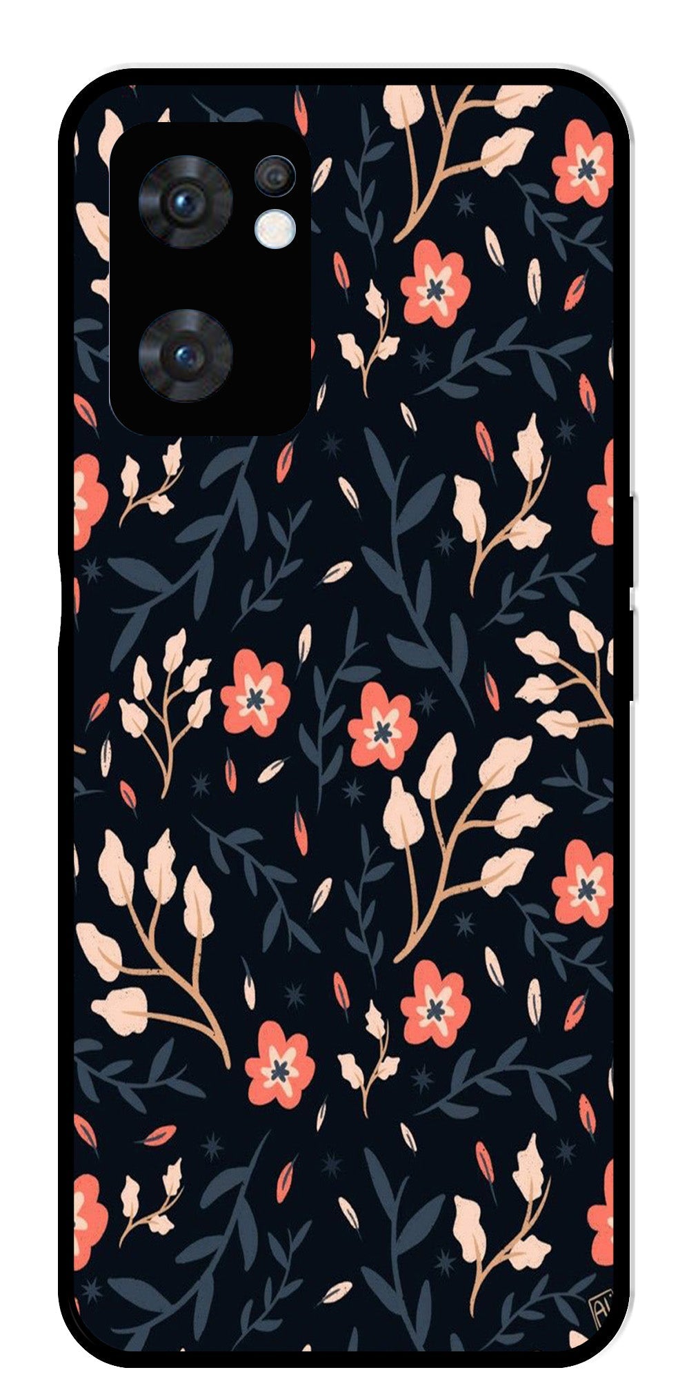 Floral Pattern Metal Mobile Case for Oppo Reno 7 5G   (Design No -10)