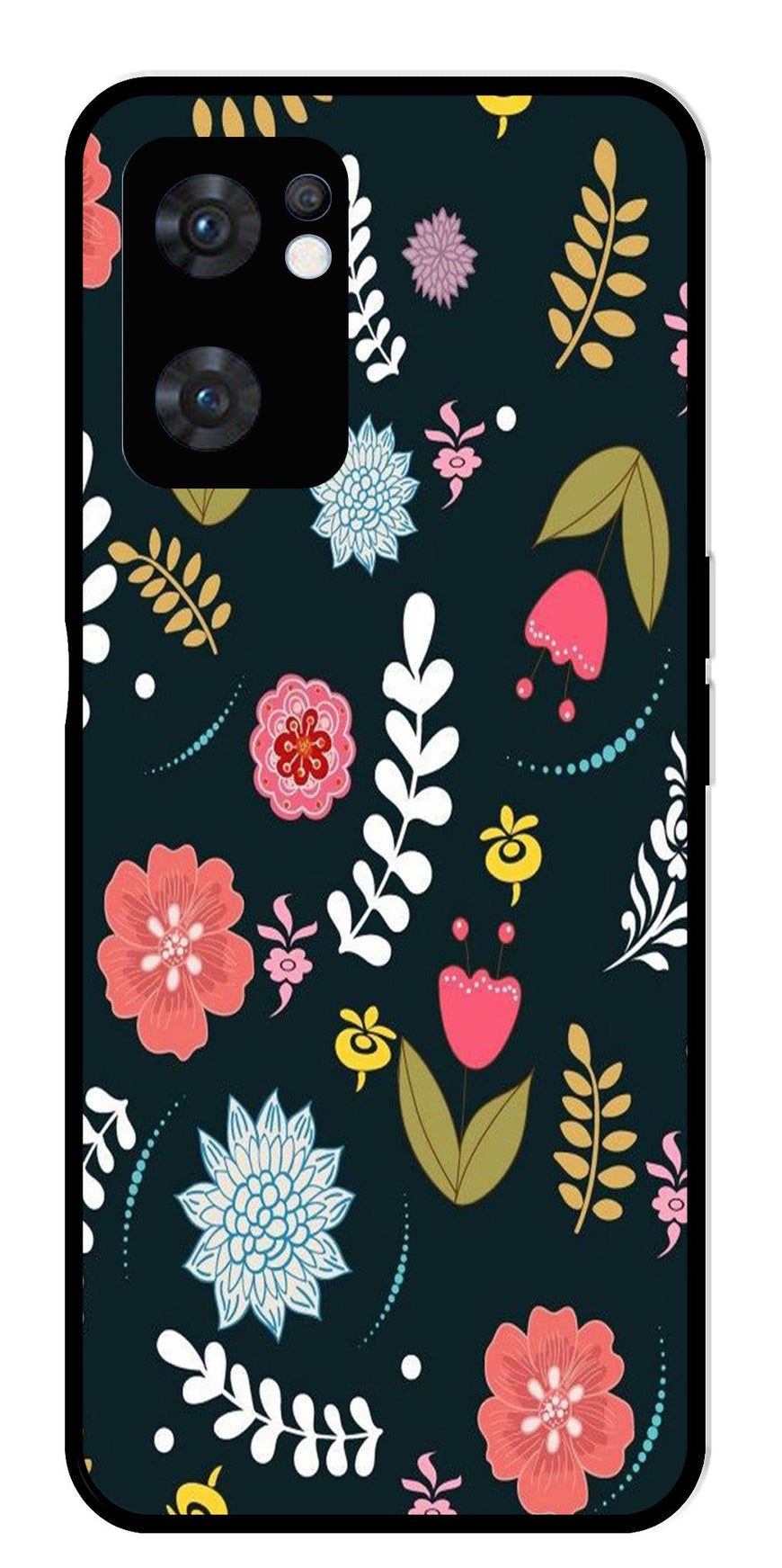 Floral Pattern2 Metal Mobile Case for Oppo Reno 7 5G   (Design No -12)