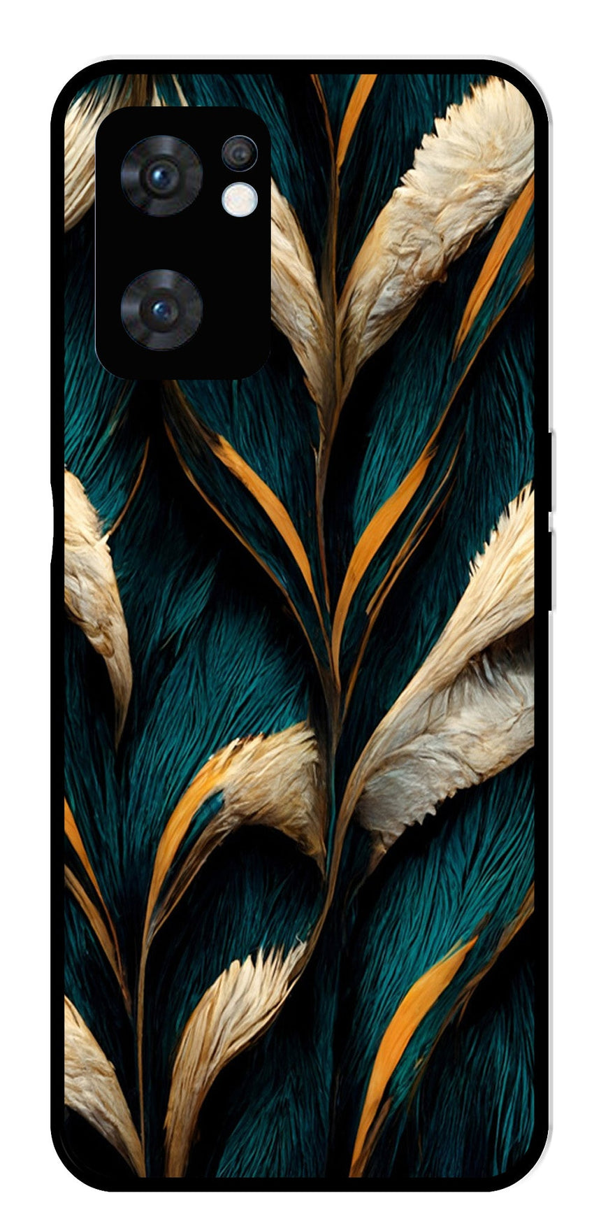 Feathers Metal Mobile Case for Oppo Reno 7 5G   (Design No -30)