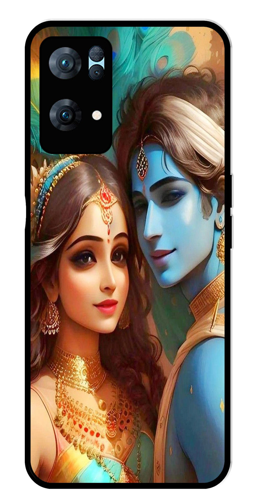 Lord Radha Krishna Metal Mobile Case for Oppo Reno 7 Pro 5G   (Design No -01)