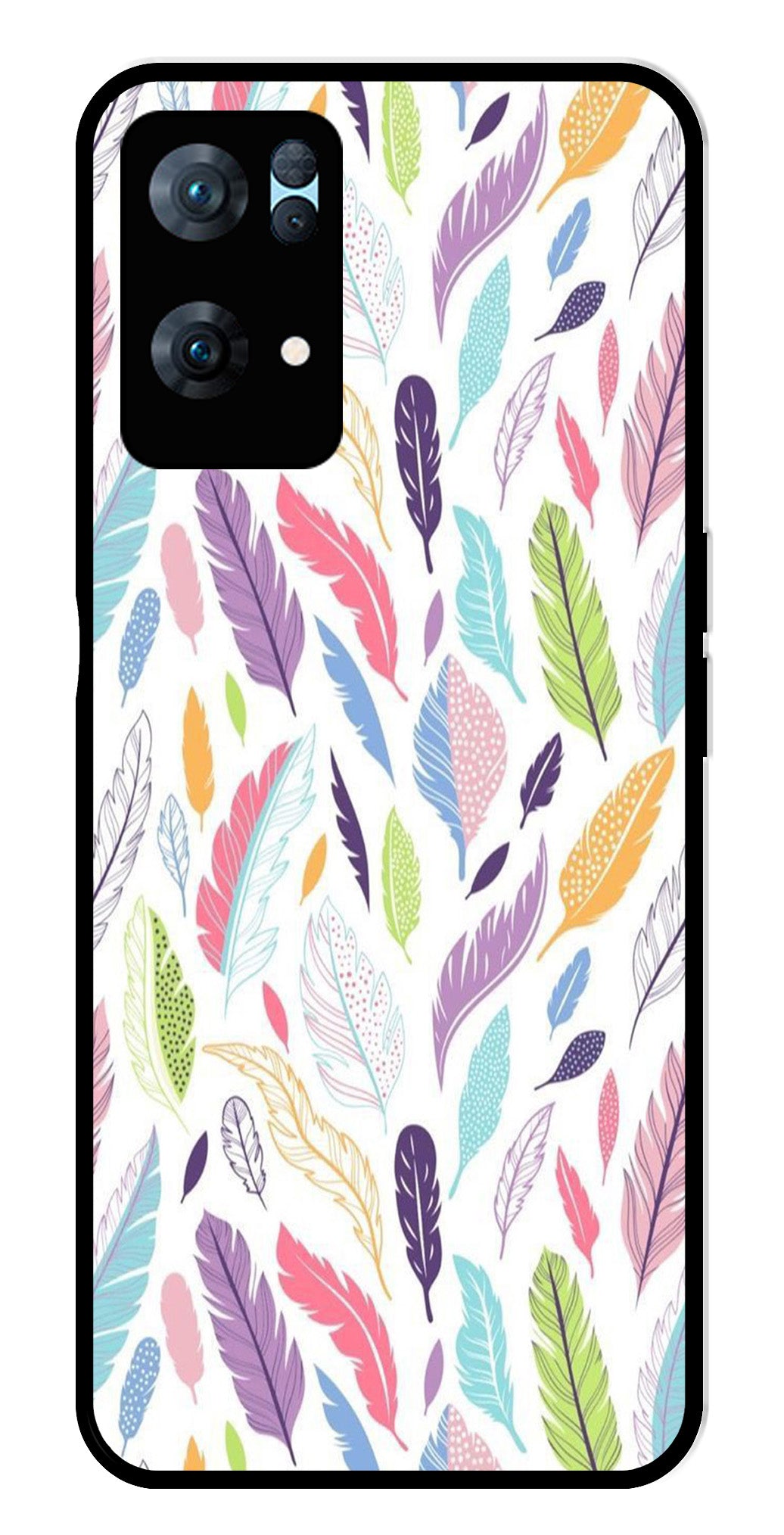 Colorful Feathers Metal Mobile Case for Oppo Reno 7 Pro 5G   (Design No -06)