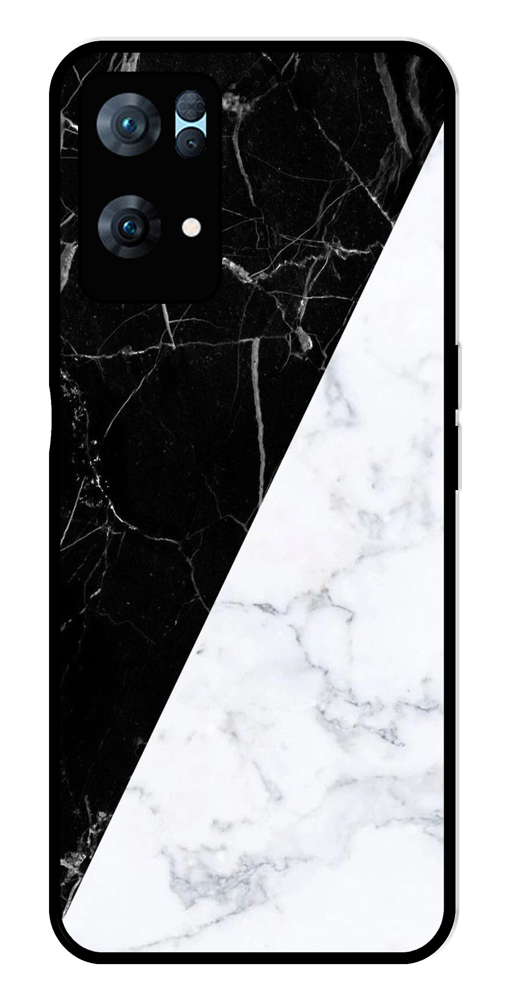 Black White Marble Design Metal Mobile Case for Oppo Reno 7 Pro 5G   (Design No -09)