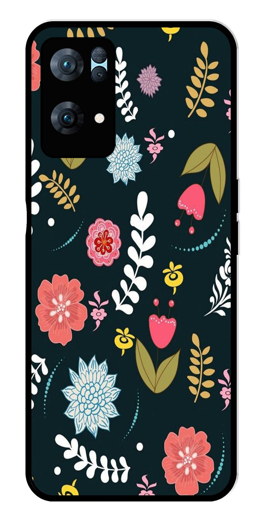 Floral Pattern2 Metal Mobile Case for Oppo Reno 7 Pro 5G   (Design No -12)