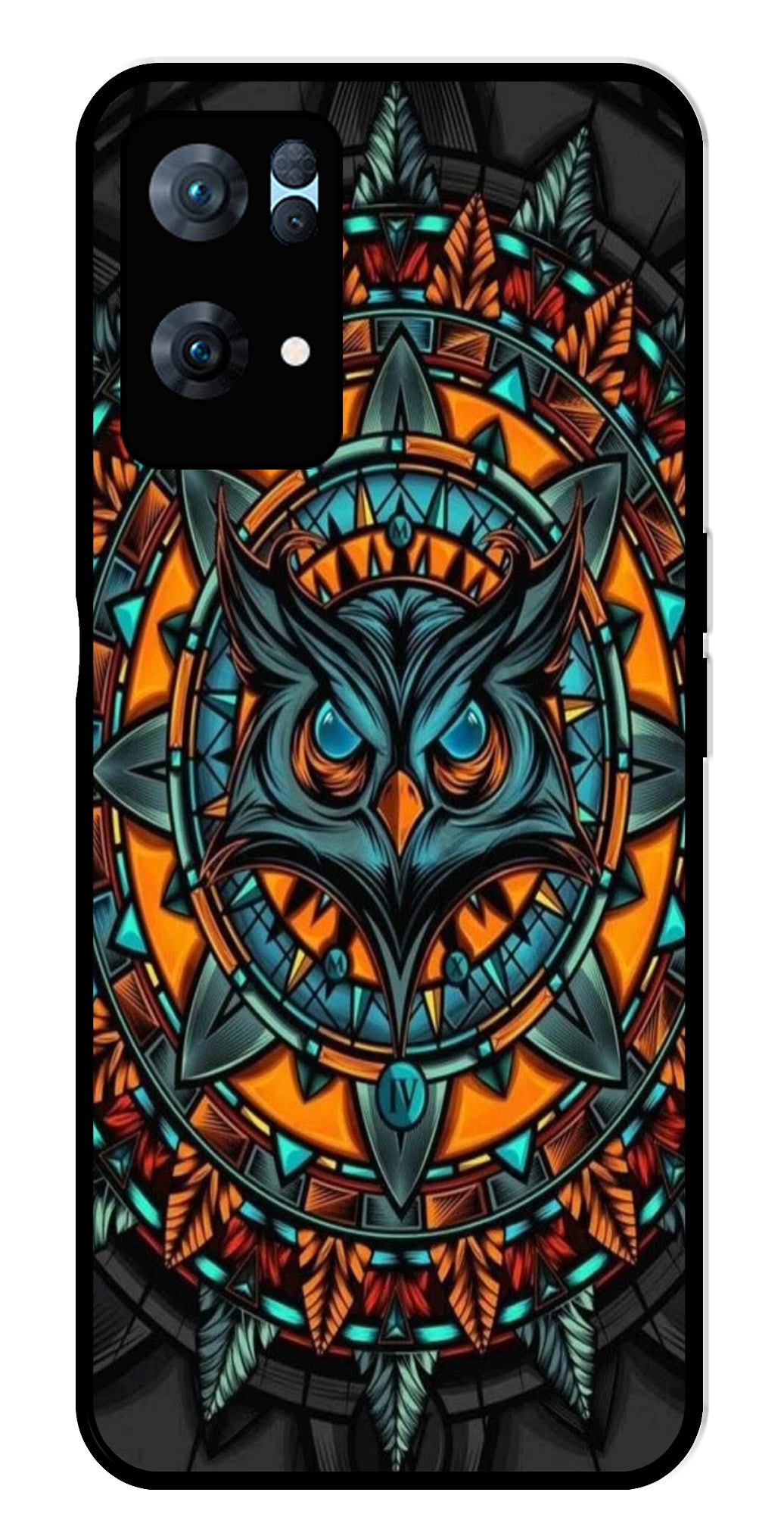 Owl Pattern Metal Mobile Case for Oppo Reno 7 Pro 5G   (Design No -42)