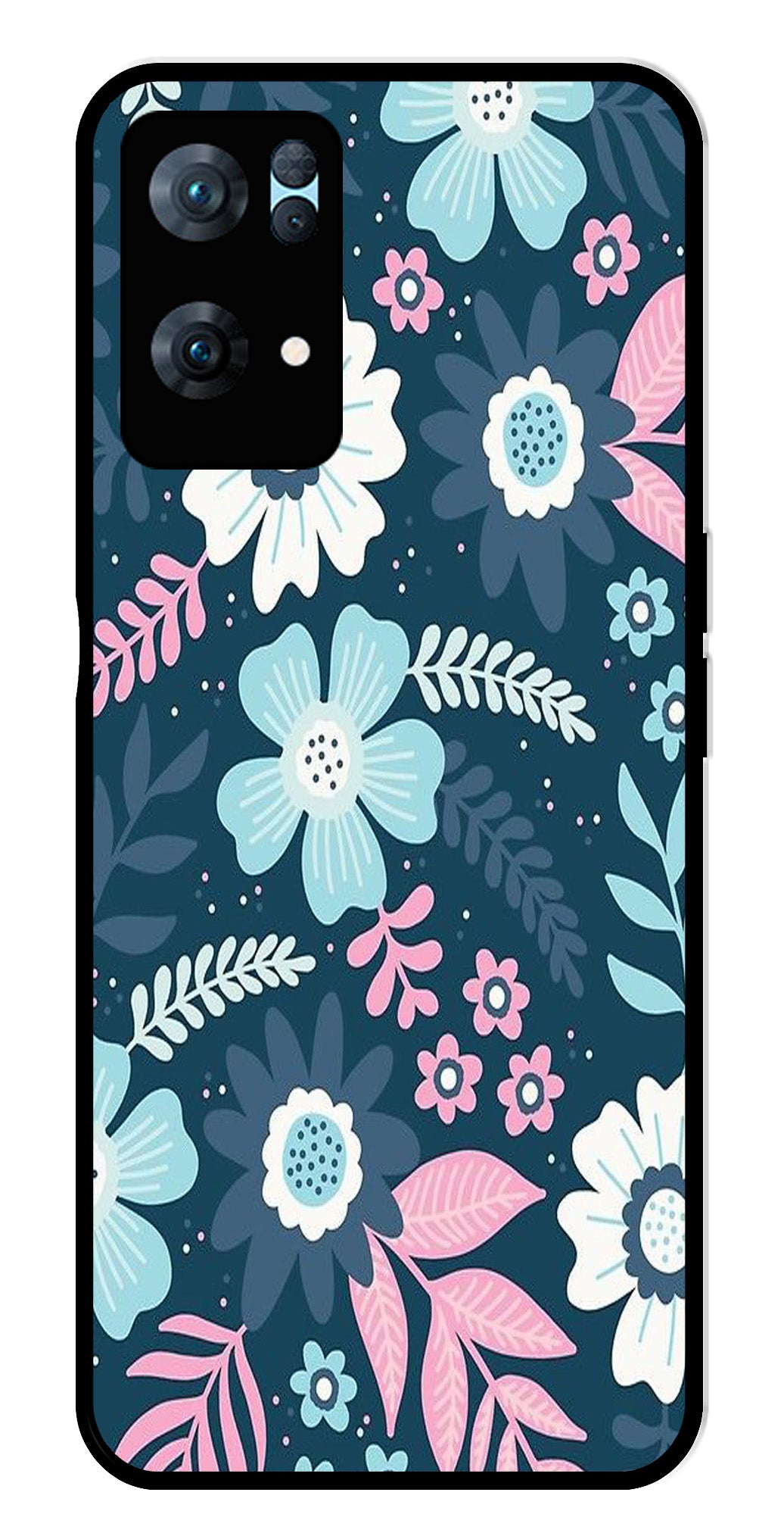 Flower Leaves Design Metal Mobile Case for Oppo Reno 7 Pro 5G   (Design No -50)