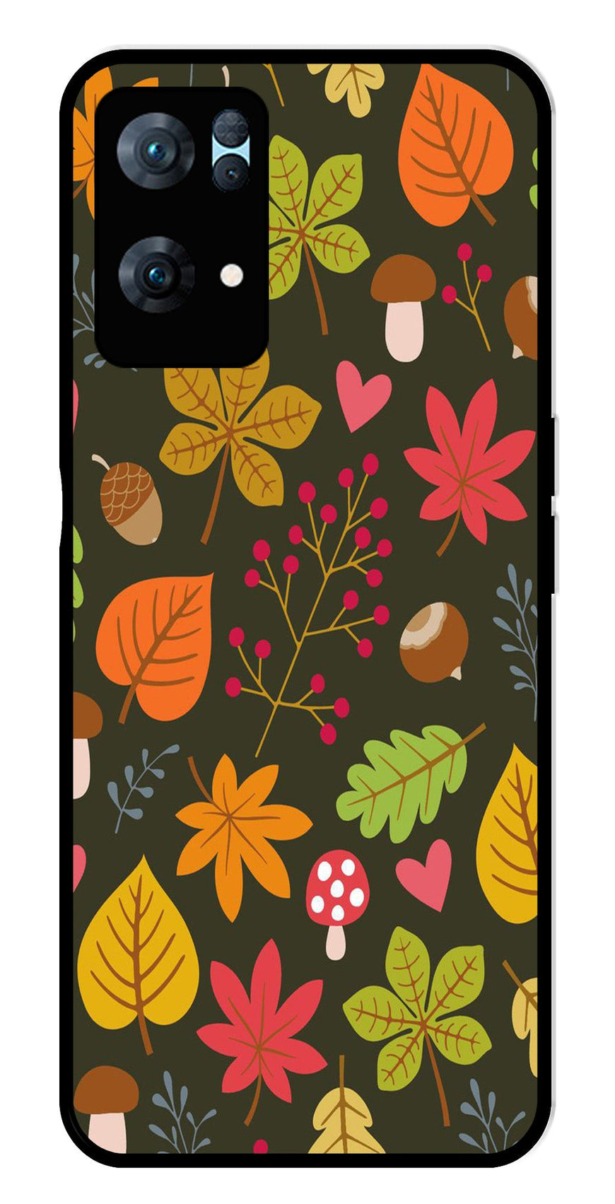 Leaves Design Metal Mobile Case for Oppo Reno 7 Pro 5G   (Design No -51)