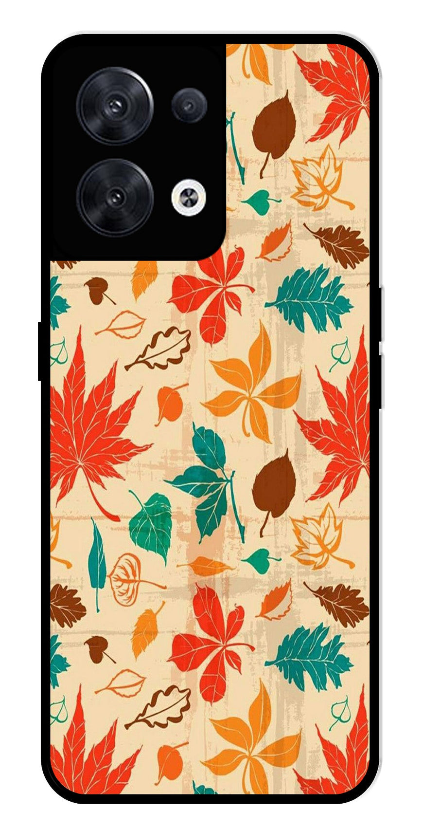 Leafs Design Metal Mobile Case for Oppo Reno 8 5G   (Design No -14)