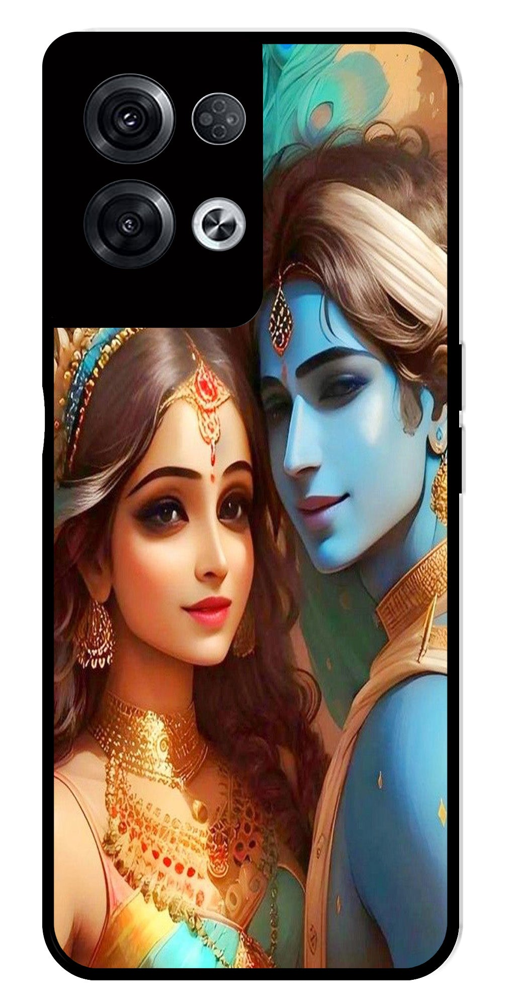 Lord Radha Krishna Metal Mobile Case for Oppo Reno 8 Pro 5G   (Design No -01)