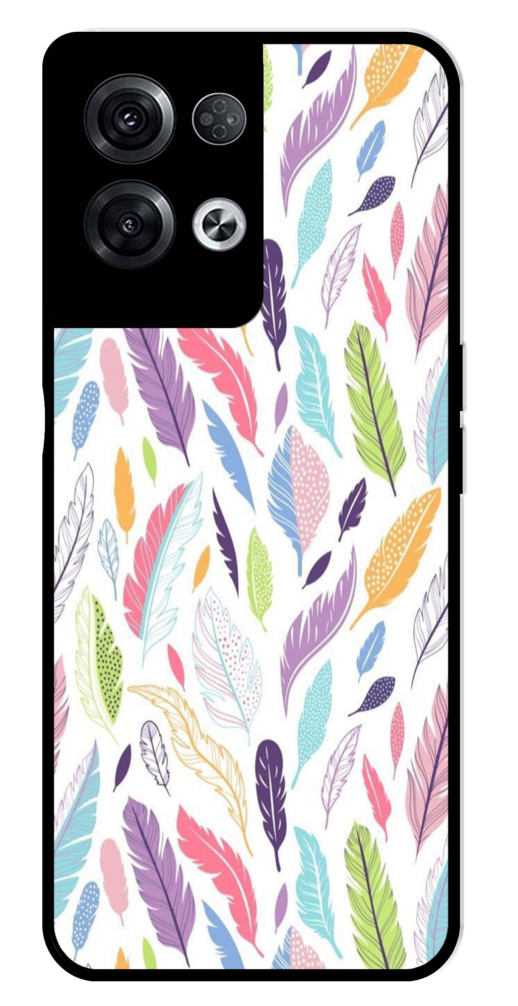 Colorful Feathers Metal Mobile Case for Oppo Reno 8 Pro 5G   (Design No -06)