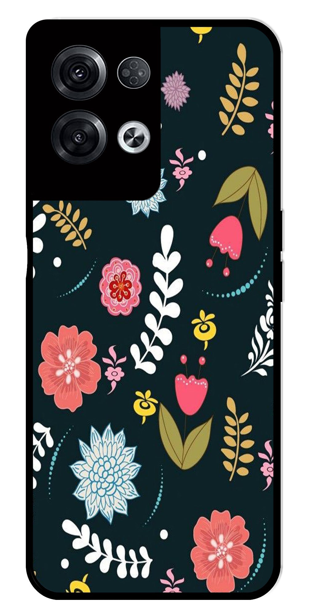 Floral Pattern2 Metal Mobile Case for Oppo Reno 8 Pro 5G   (Design No -12)