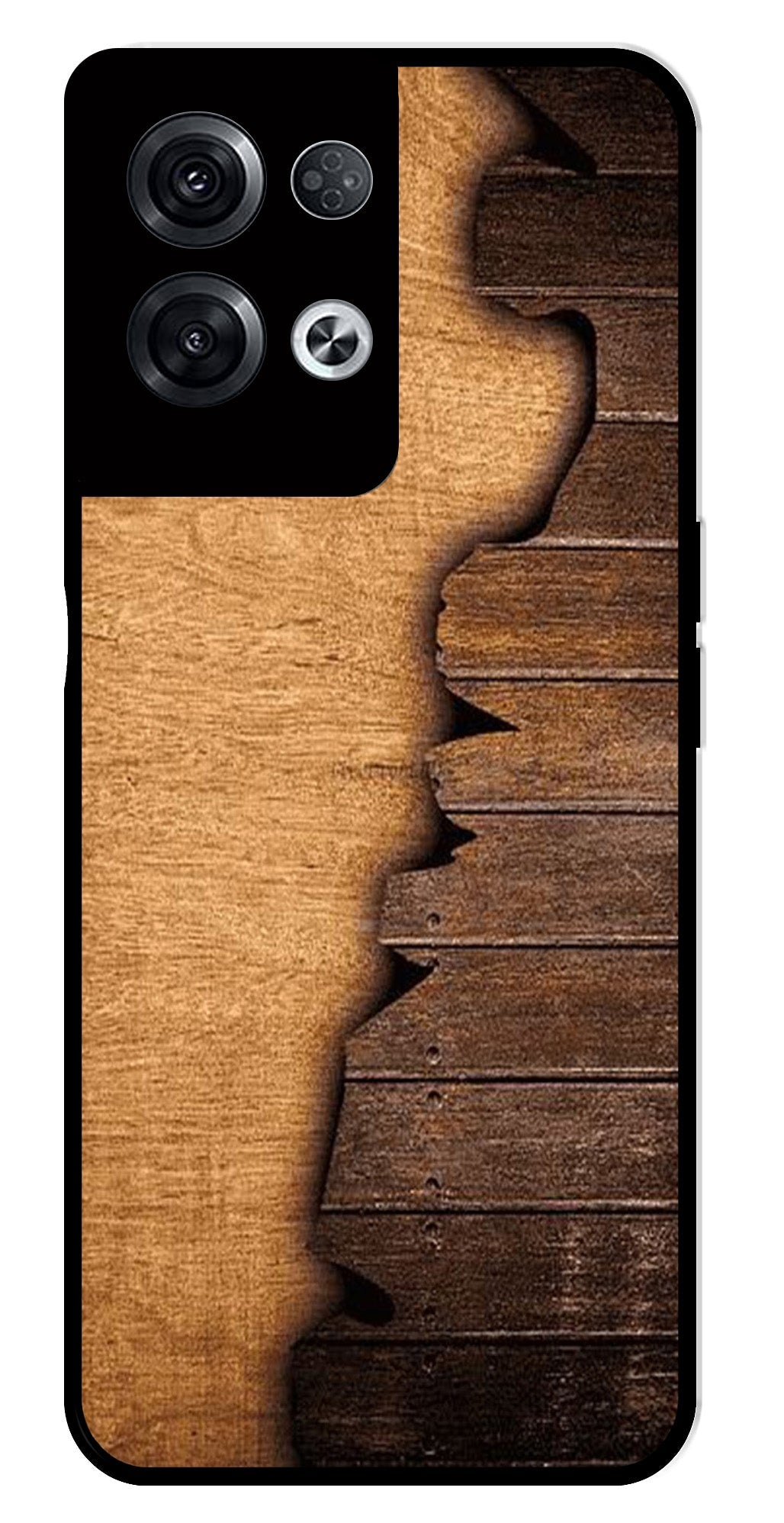 Wooden Design Metal Mobile Case for Oppo Reno 8 Pro 5G   (Design No -13)