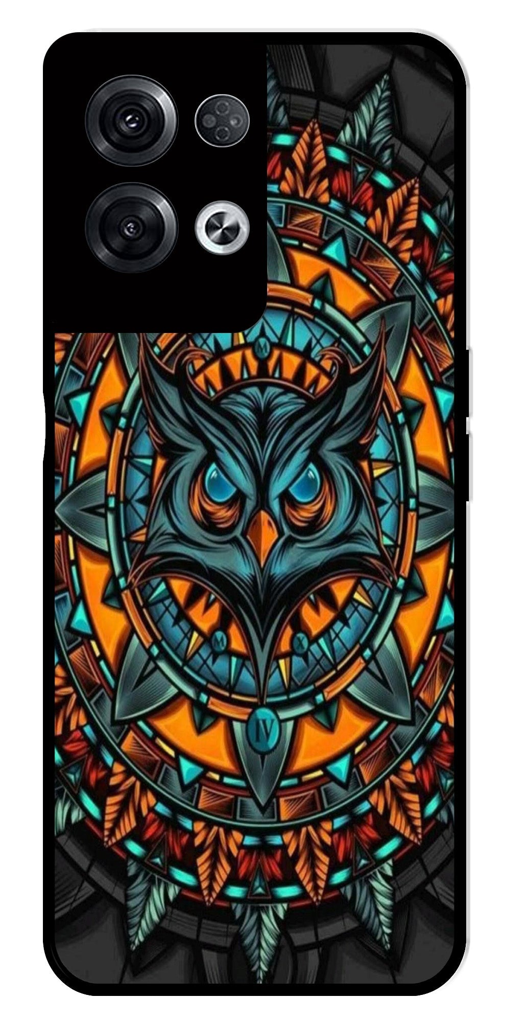 Owl Pattern Metal Mobile Case for Oppo Reno 8 Pro 5G   (Design No -42)