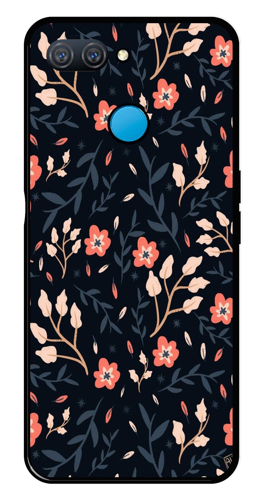 Floral Pattern Metal Mobile Case for Oppo A12   (Design No -10)