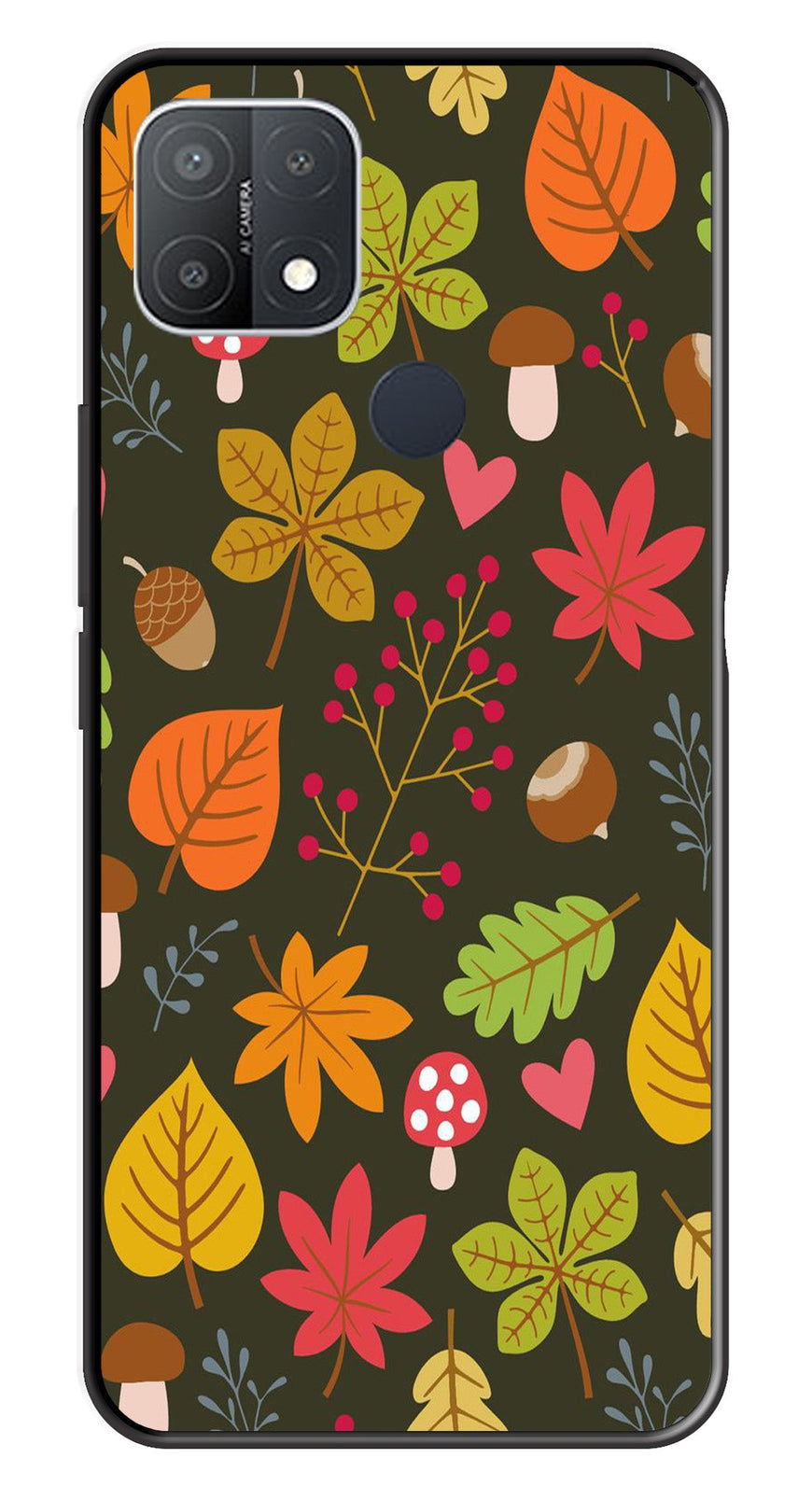 Leaves Design Metal Mobile Case for Oppo A15   (Design No -51)