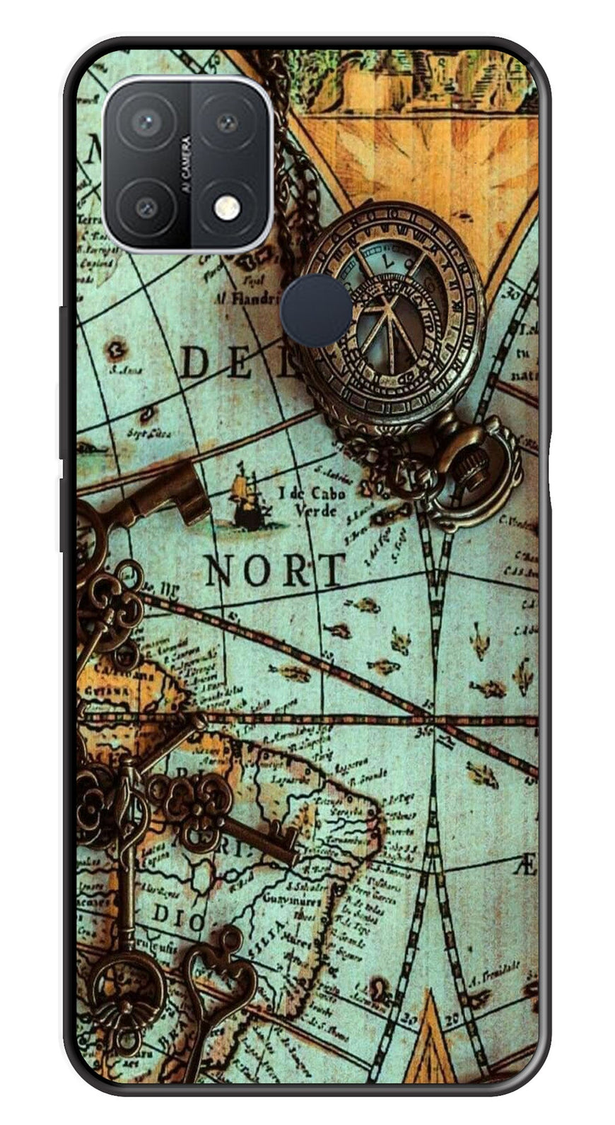 Map Design Metal Mobile Case for Oppo A15   (Design No -54)