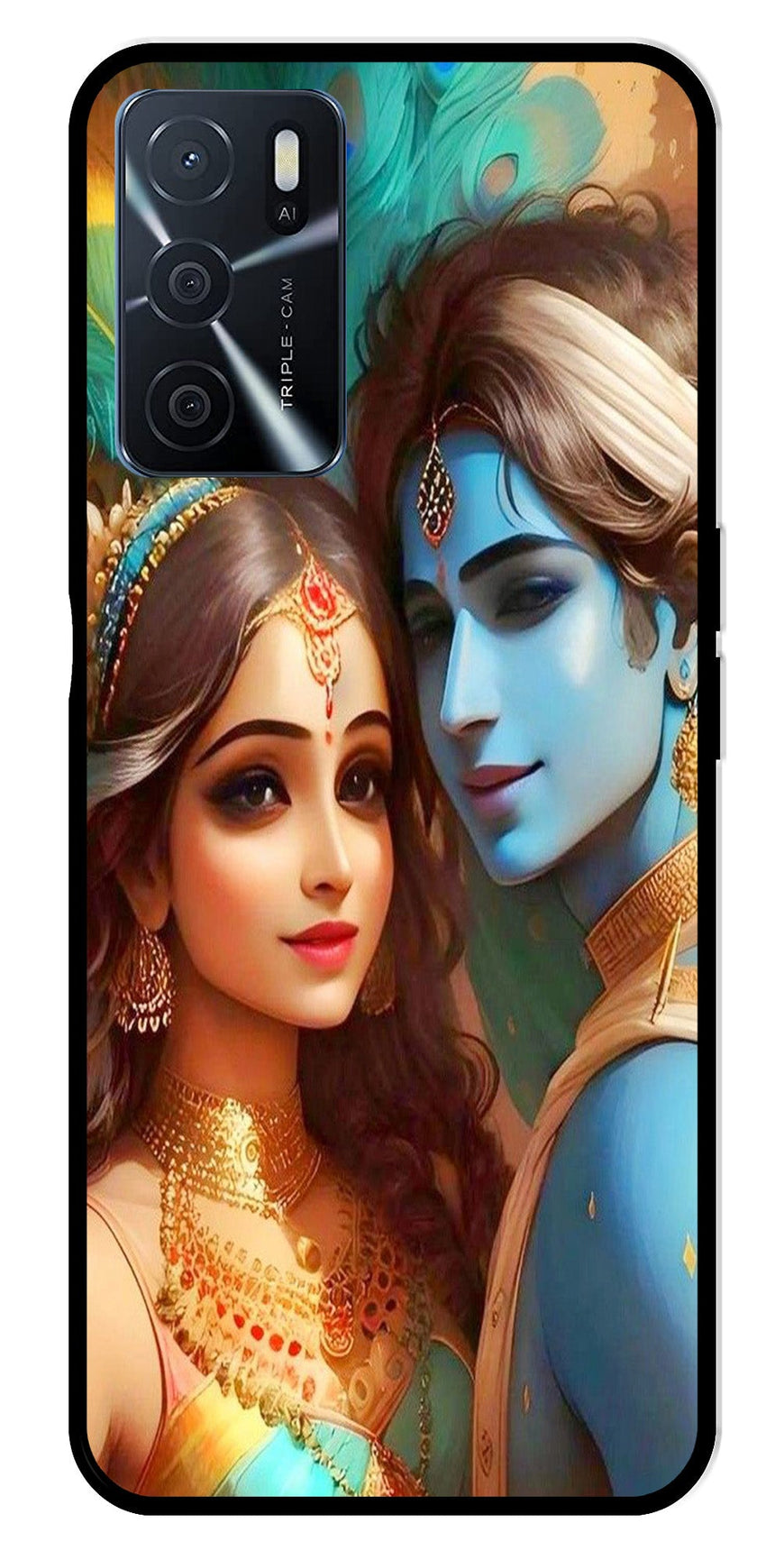 Lord Radha Krishna Metal Mobile Case for Oppo A16   (Design No -01)