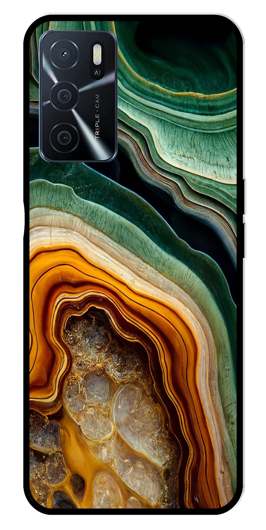 Marble Design Metal Mobile Case for Oppo A16   (Design No -28)