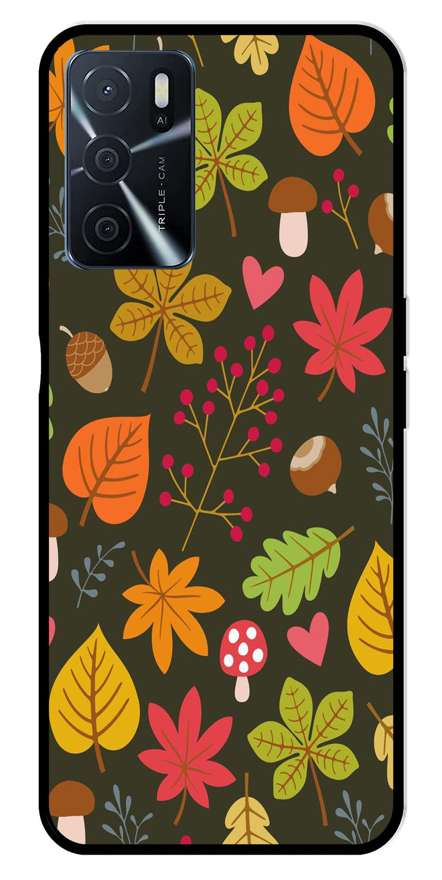 Leaves Design Metal Mobile Case for Oppo A16   (Design No -51)