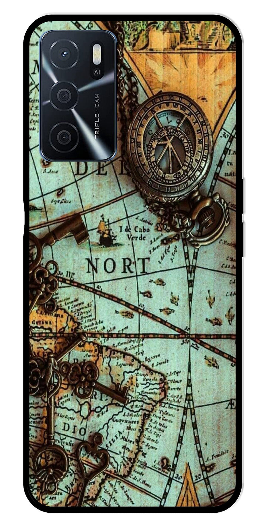 Map Design Metal Mobile Case for Oppo A16   (Design No -54)