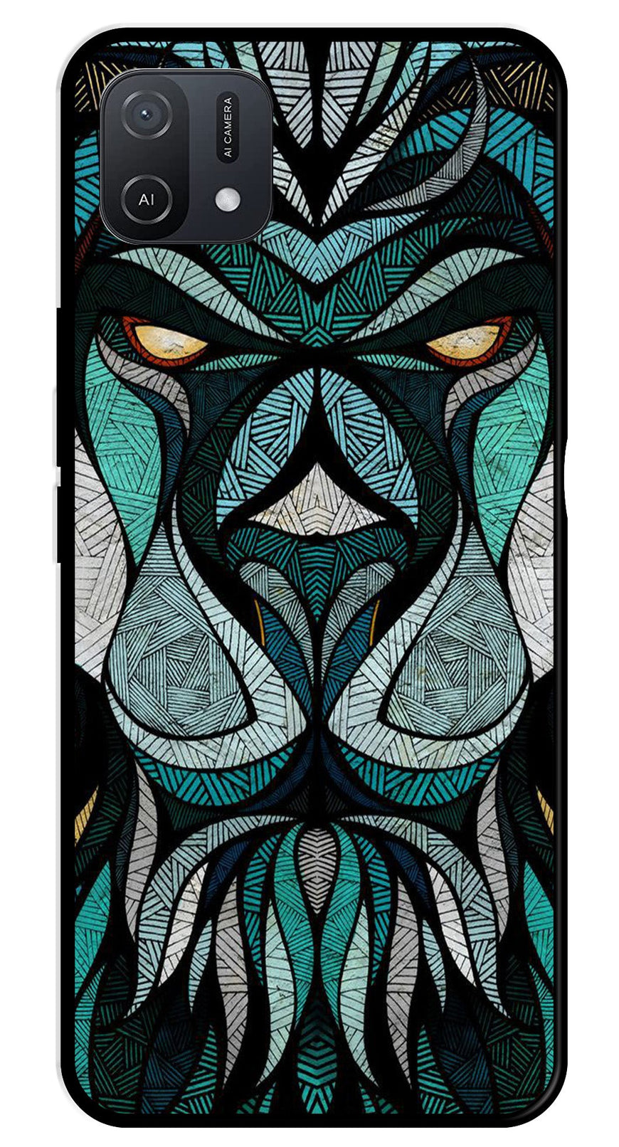 Lion Pattern Metal Mobile Case for Oppo A16K   (Design No -40)