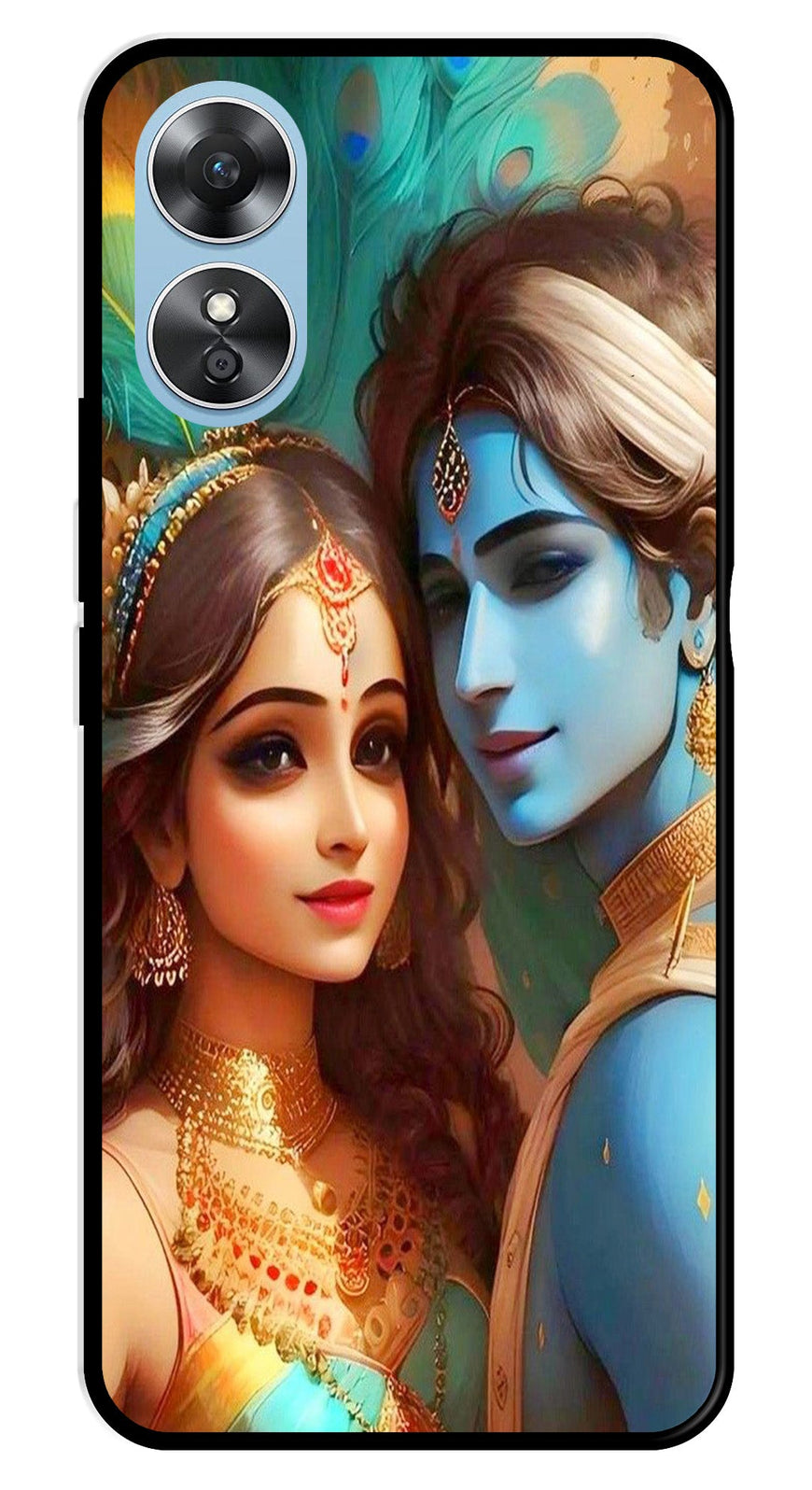 Lord Radha Krishna Metal Mobile Case for Oppo A17   (Design No -01)