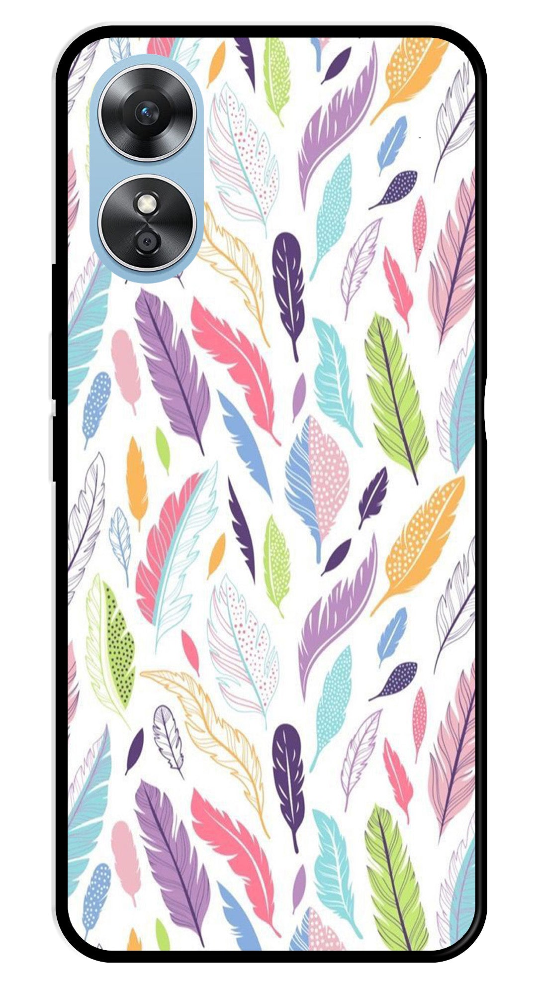 Colorful Feathers Metal Mobile Case for Oppo A17   (Design No -06)