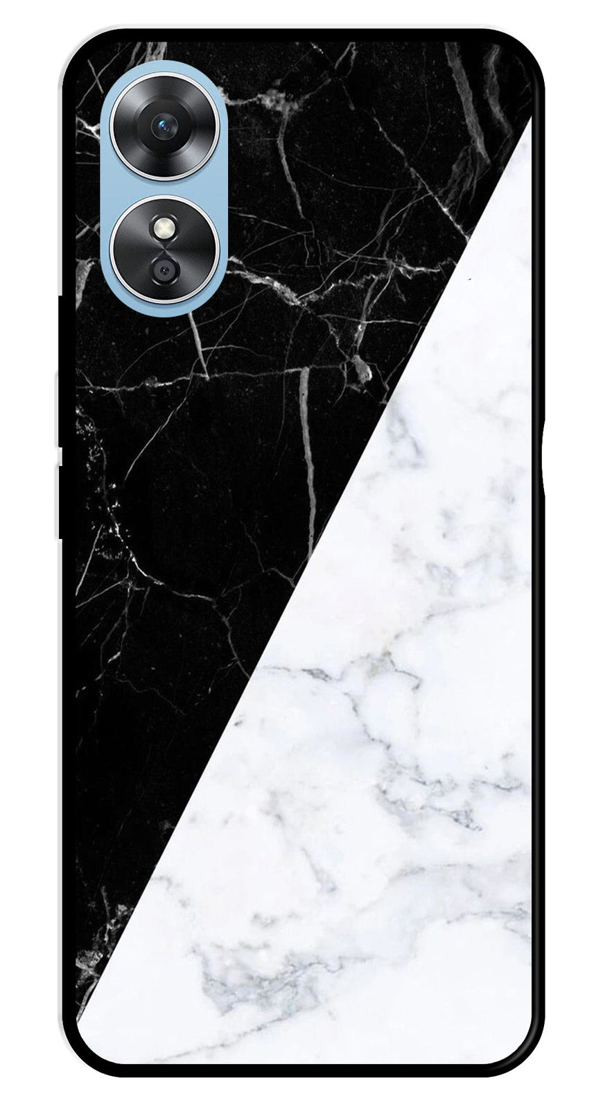 Black White Marble Design Metal Mobile Case for Oppo A17   (Design No -09)