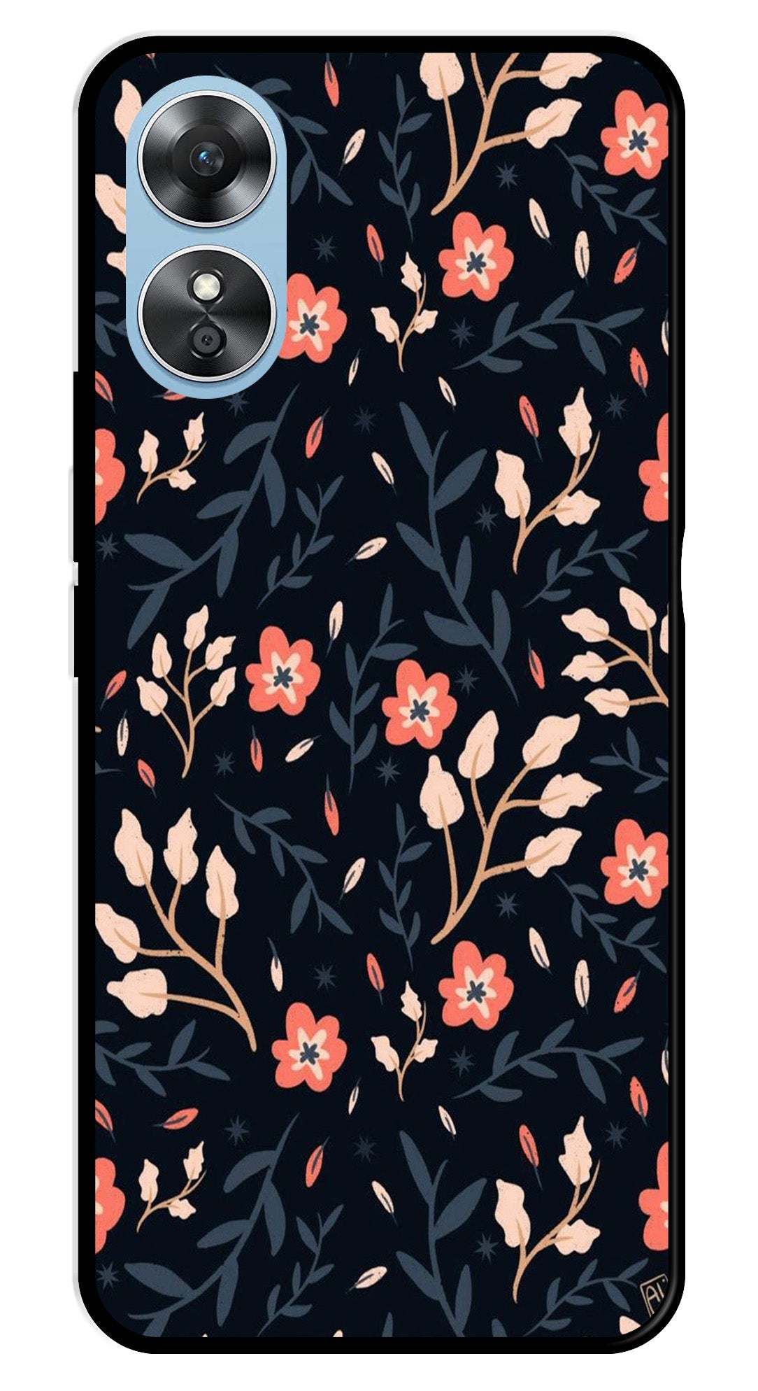 Floral Pattern Metal Mobile Case for Oppo A17   (Design No -10)