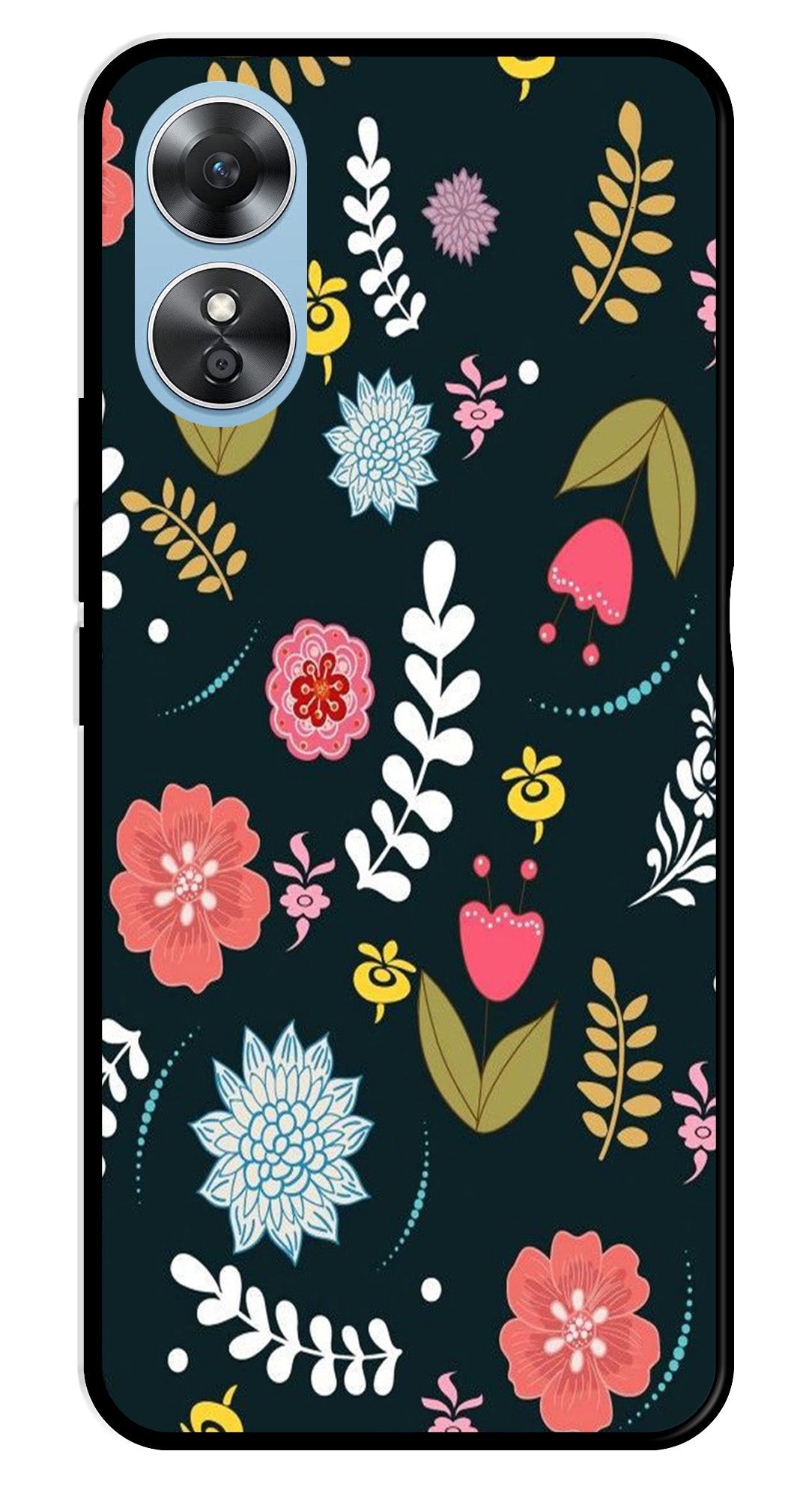 Floral Pattern2 Metal Mobile Case for Oppo A17   (Design No -12)