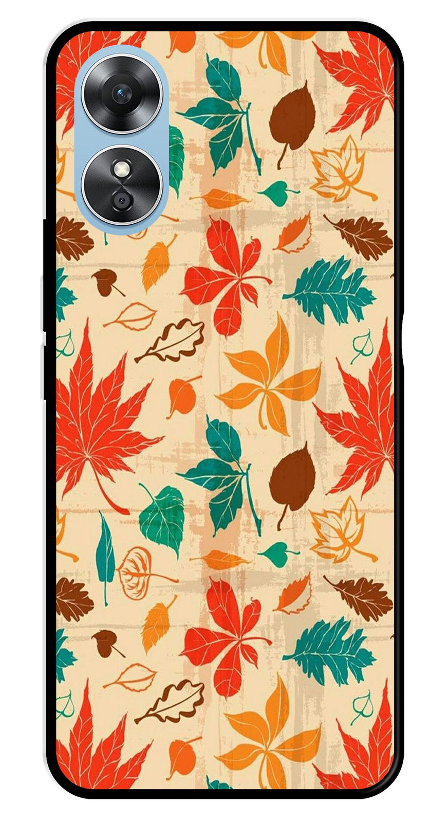 Leafs Design Metal Mobile Case for Oppo A17   (Design No -14)