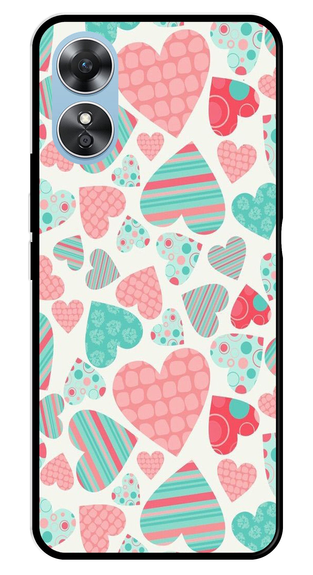 Hearts Pattern Metal Mobile Case for Oppo A17   (Design No -22)