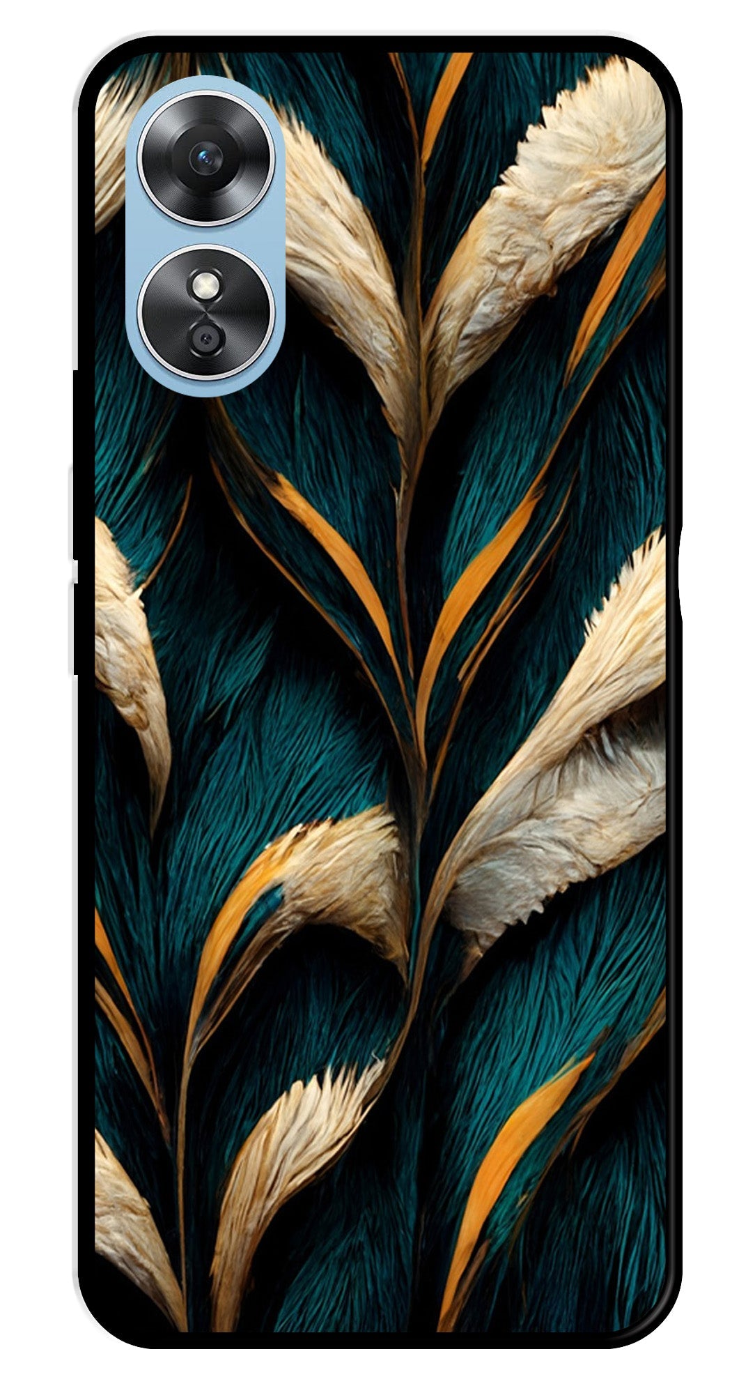 Feathers Metal Mobile Case for Oppo A17   (Design No -30)